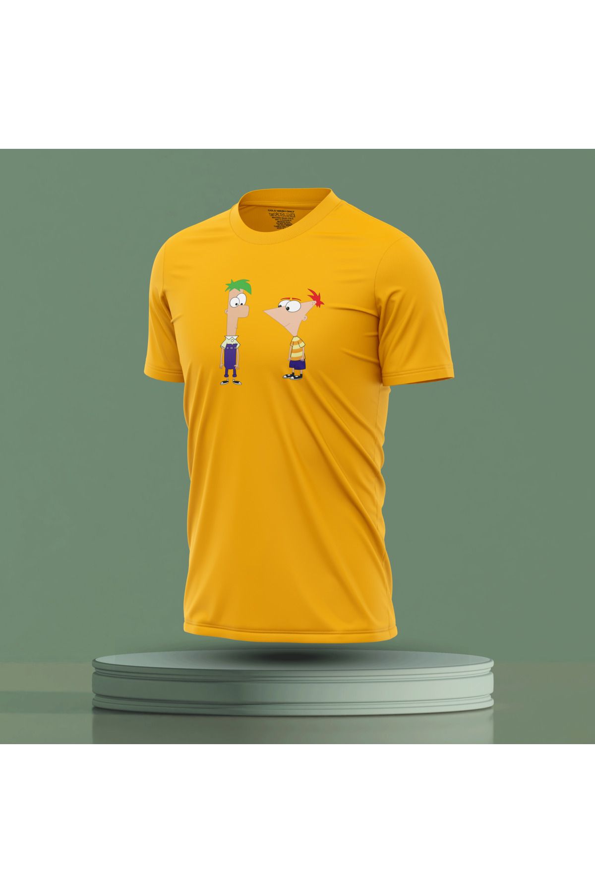 Bulvar Lee Erkek Sıfır Yaka Phineas and Ferb Baskılı Yazlık T-Shirt