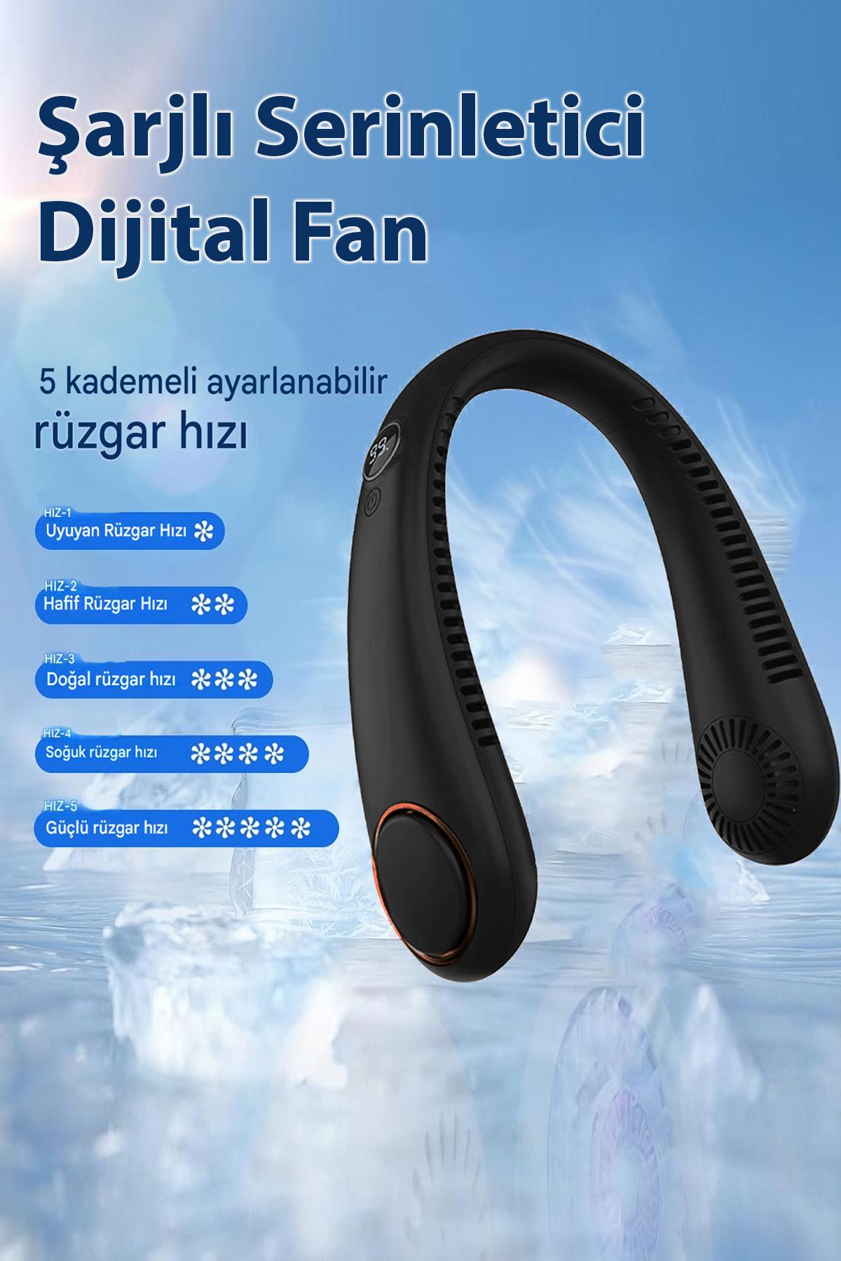 nextbuy Boyunluk Şarjlı Vantilatör 5Modlu Taşınabilir Boyun Fanı Şarj Edilebilir Hava Fan Soğutucu Siyah L18