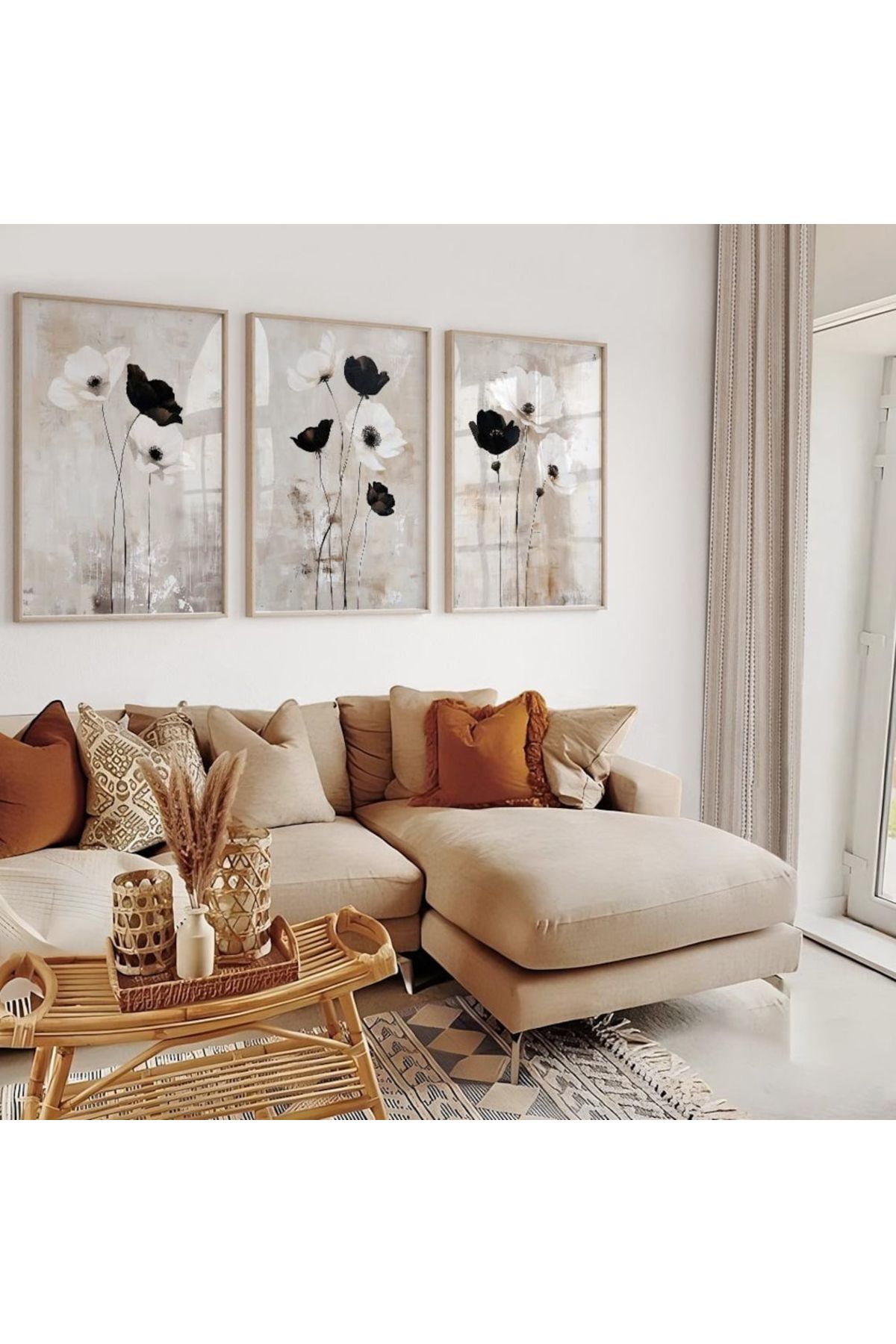 Dekorsiahome 3 Parça Ahşap Çerçeveli Oturma Odası Salon Mutfak Tablo Seti SET3098