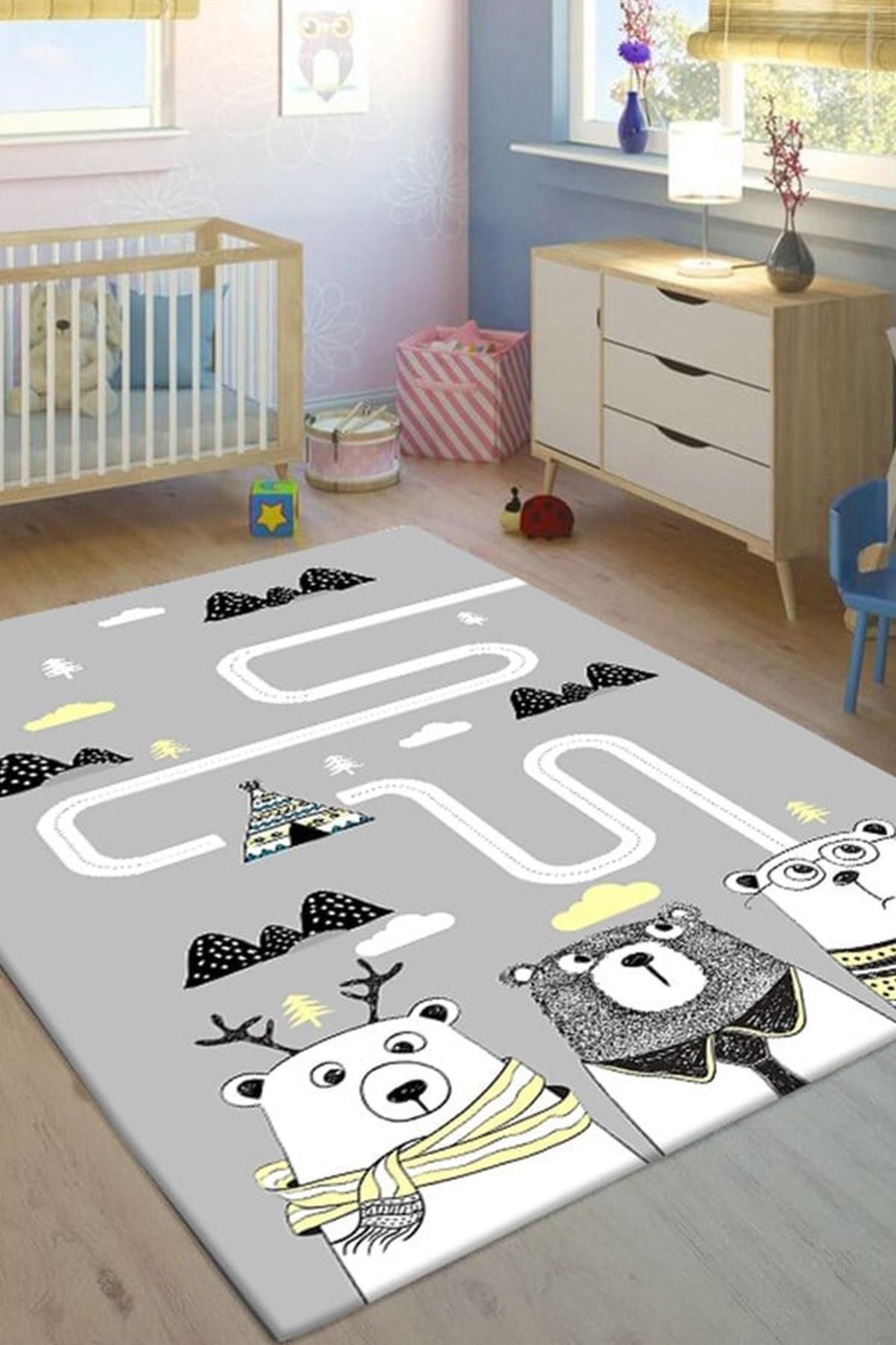 Serteks Dogs Baskılı Kaymaz Tabanlı Makinede Yıkanabilir Çocuk Halısı