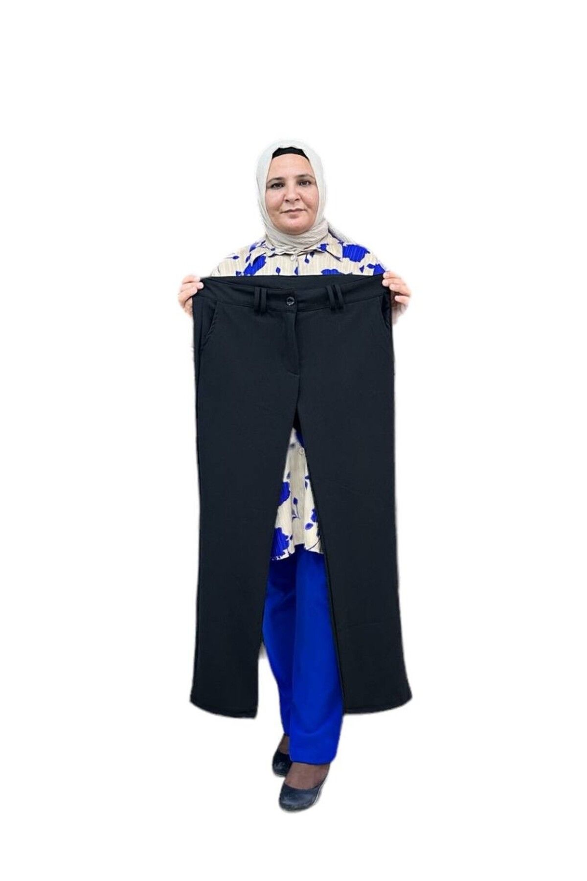 Sevda Kılınç Büyük Beden Likralı Krep Boru Paça Pantalon