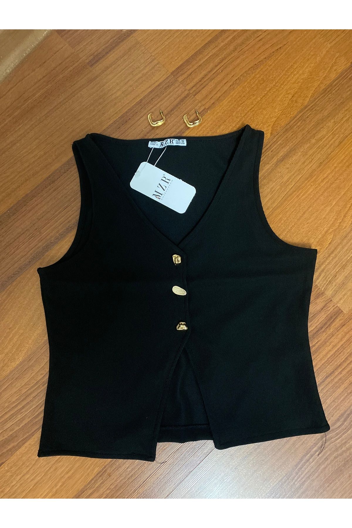 Butik Gold düğme desenli Şık Triko yelek