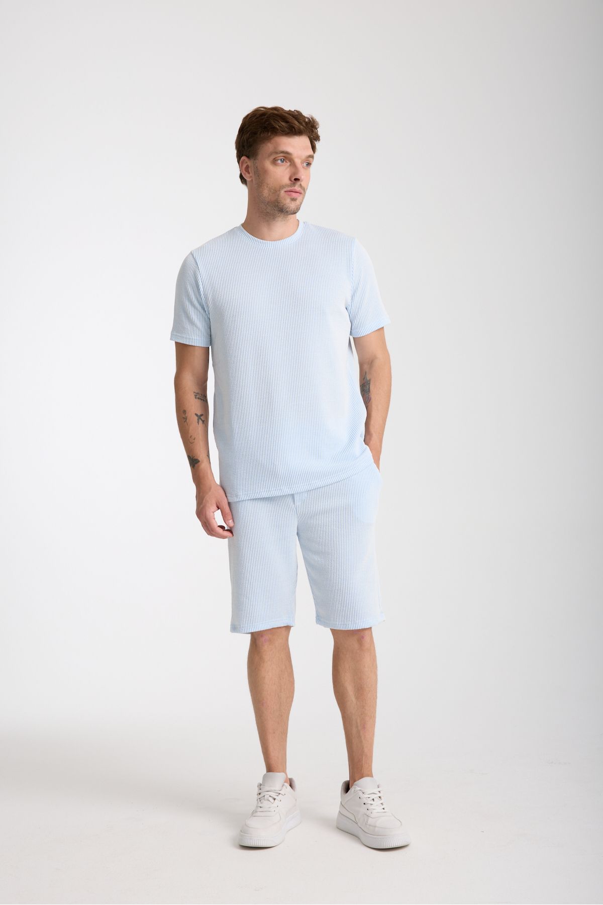 Tarz Cool-Ανδρικό Σετ Σορτς Μπλε Basic Regular Bottom Top 2