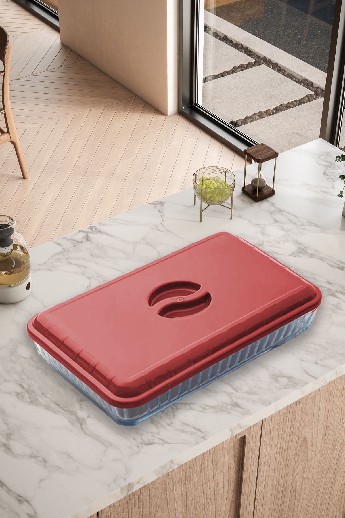 omilife Kırmızı Renk Dikdörtgen Borcam Kapağı Sızdırmaz Plastik Malzeme ile Üretilmiş Esnek ve Dayanıklı Kap