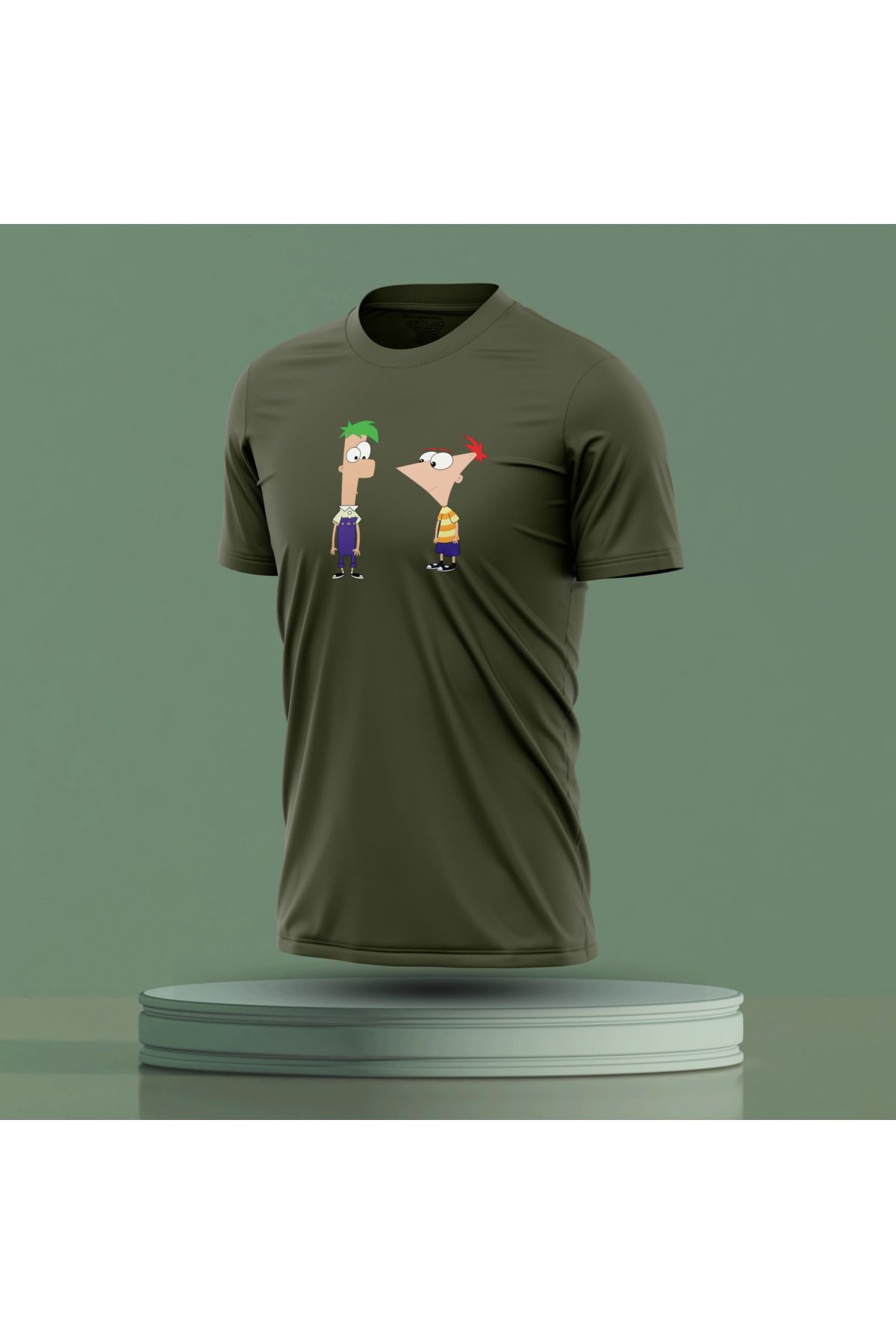 Bulvar Lee Erkek Sıfır Yaka Phineas and Ferb Baskılı Yazlık T-Shirt