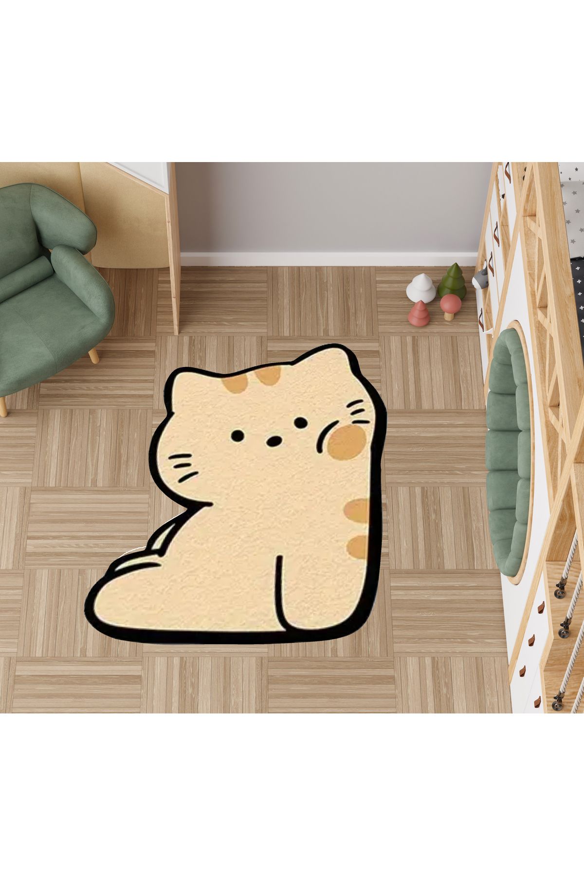 Rugs Modern Halı Lina Koleksiyonu Duvara Yaslanmış Sevimli Kedi Desenli Dokuma Taban Modern Dekoratif Halı lina69