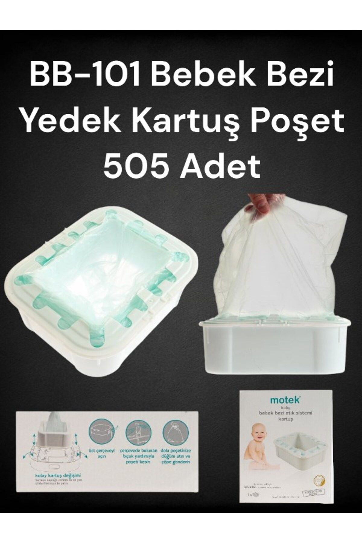 Zuu Baby Bebek Çöp Kovası ZUUBABY Uyumlu Yedek KARTUŞ( Poşet) 505 Kapasiteli
