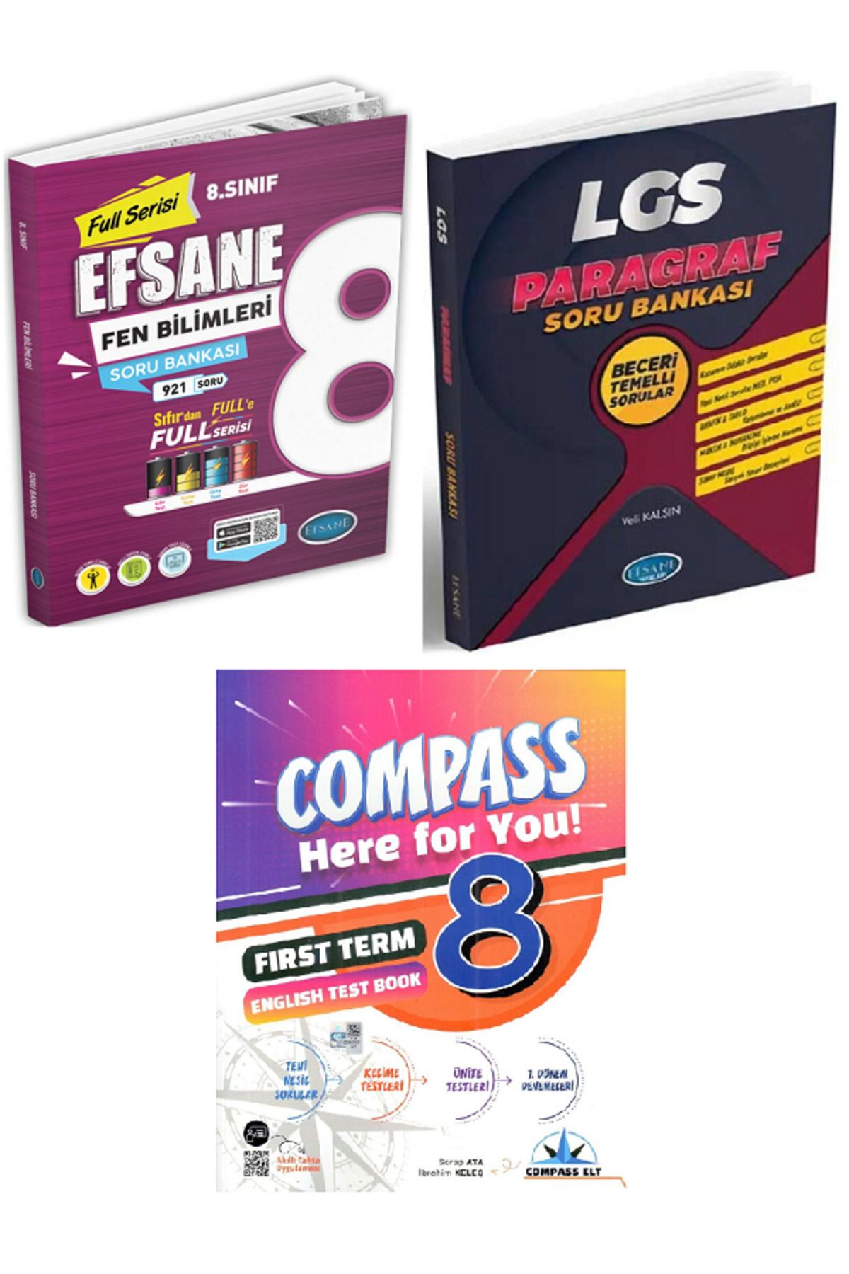 Efsane Yayınları 8.Sınıf Efsane Fen Bilimleri + Paragraf Soru Bankası + 8.Sınıf Compass İngilzice Test Book - 3 KİTAP