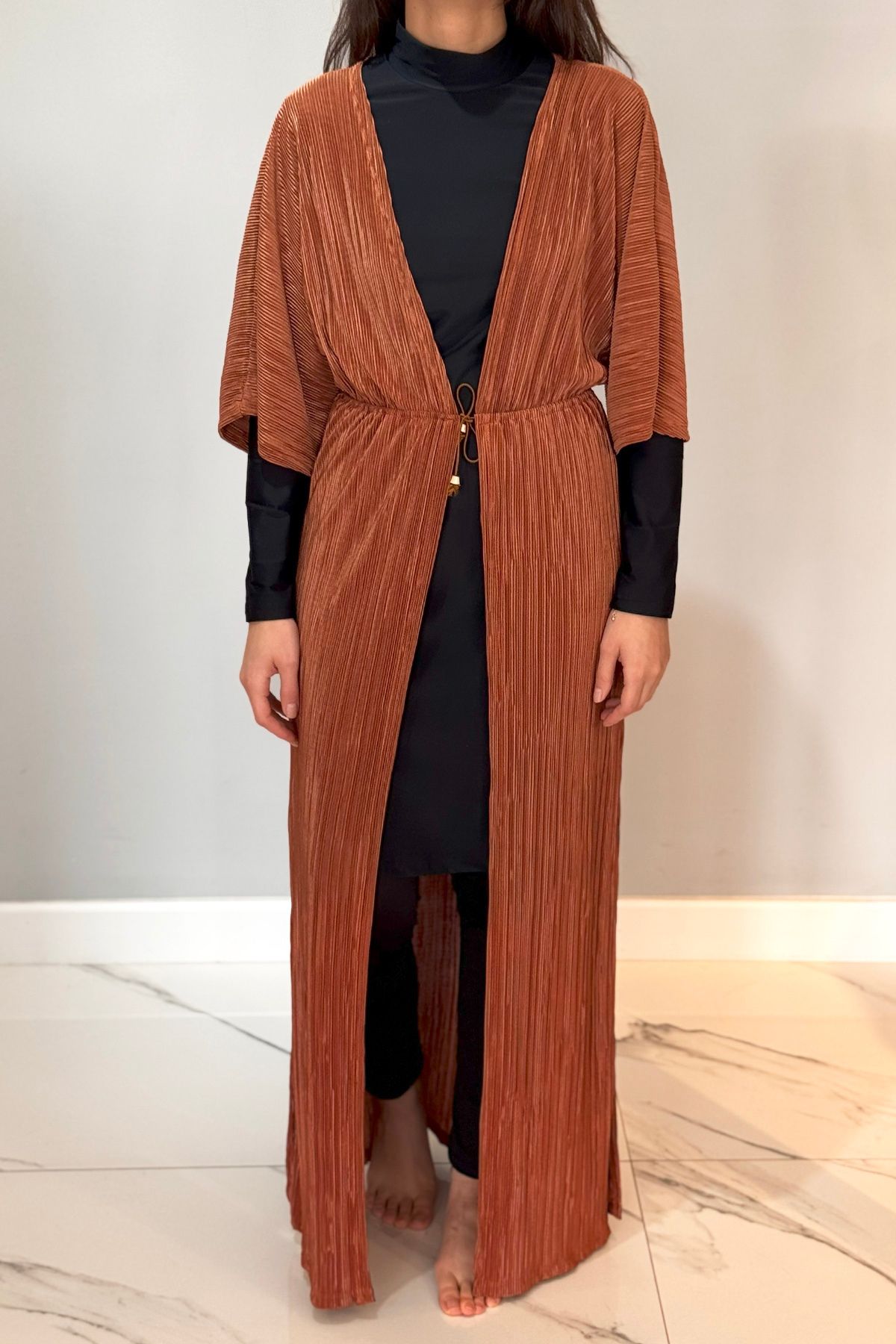 Remsa Mayo Piliseli Kimono Pareo Kaftan Bağlanabilir RPK004 Kahve