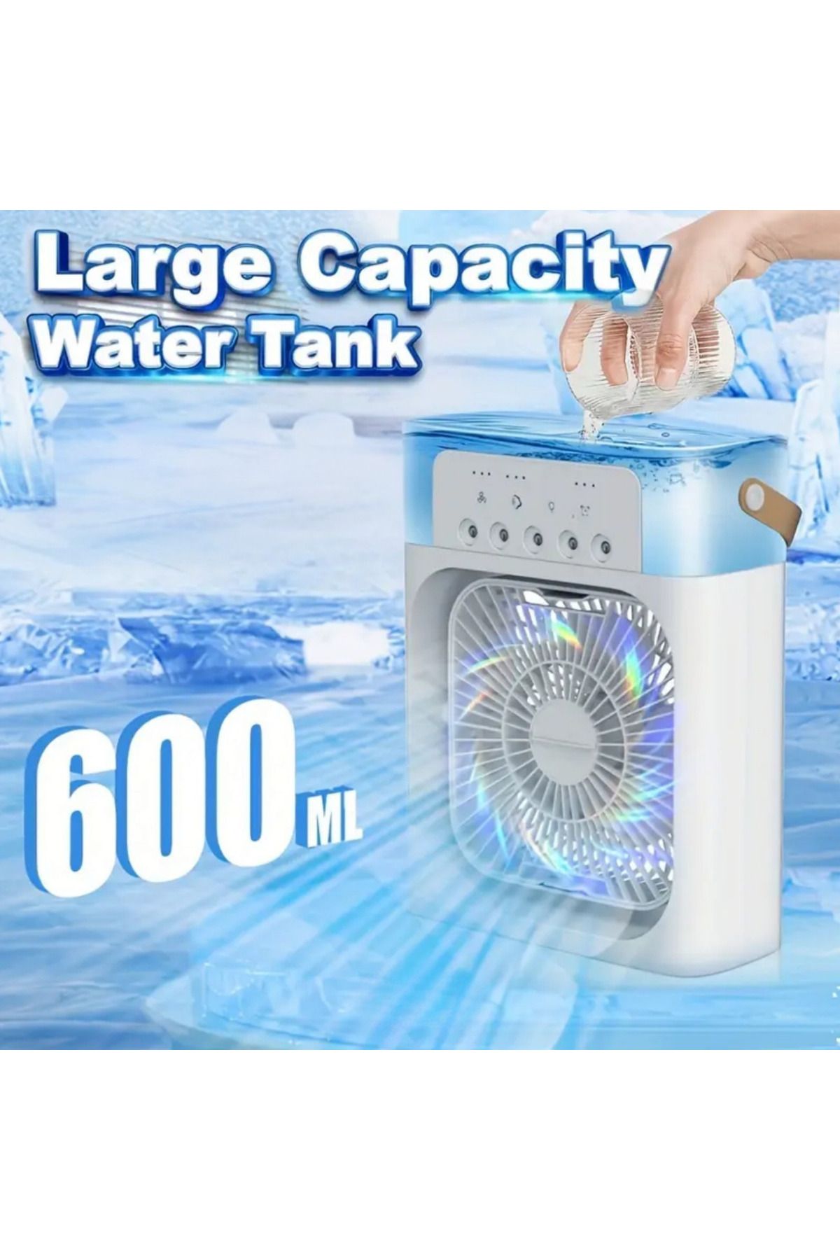 VOOKA 600 ml Su Tanklı Buharlı Serinletici Fan | Taşınabilir Mini Klima Fanı | LED Işıklı Hava Soğutucu