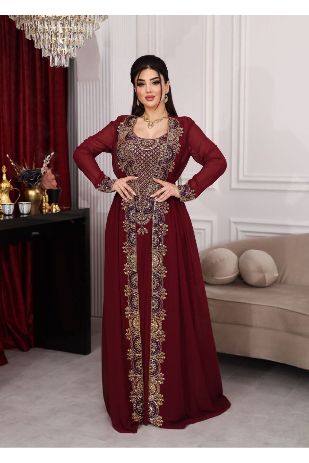 ZENABİYEM Zena Fashion Özel Tasarım Boncuk Nakışlı Kaftan