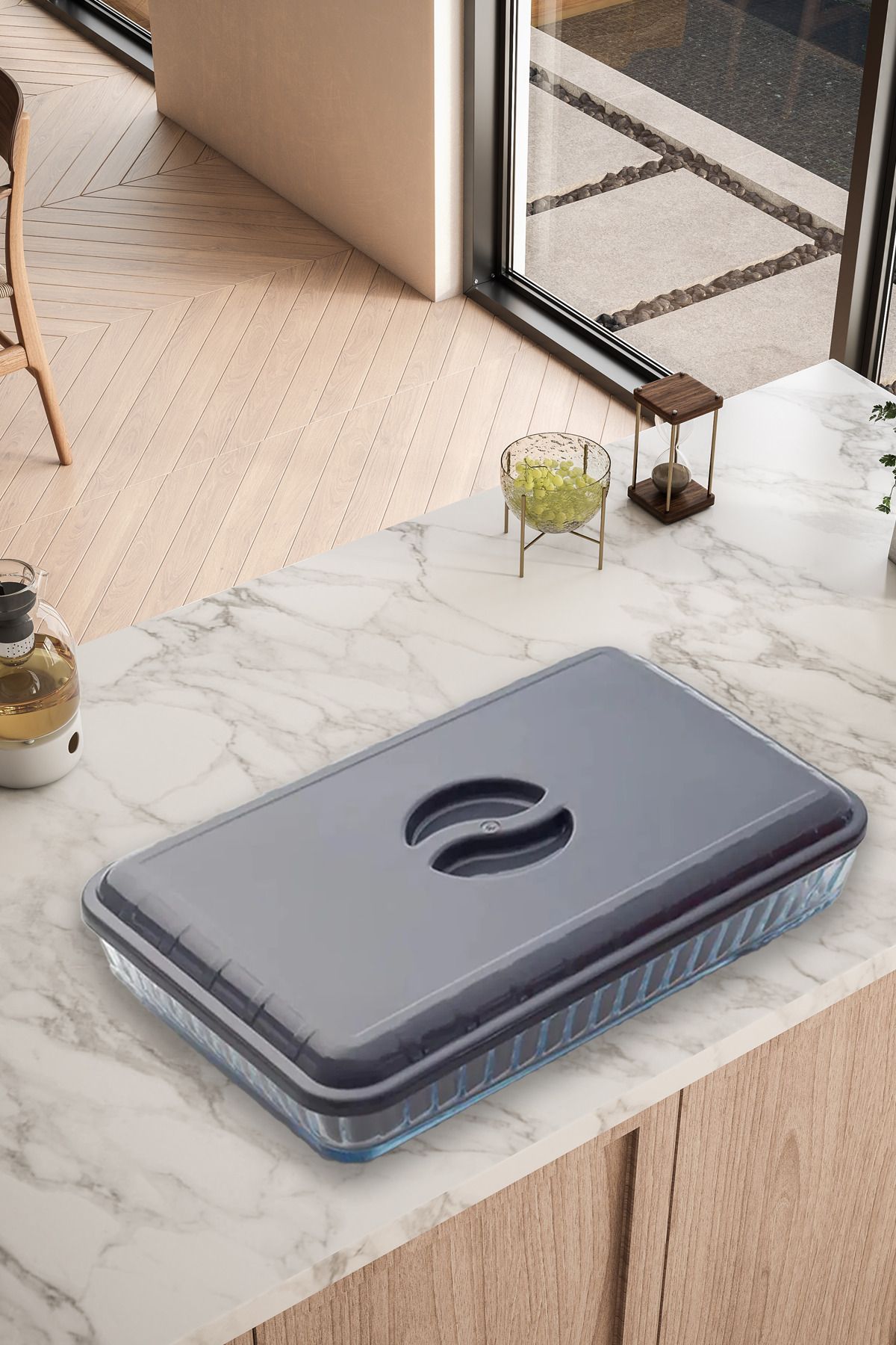 omilife Gri Renk Dikdörtgen Borcam Kapağı Sızdırmaz ve Dayanıklı Plastik Malzemeli Gıda Saklama ve Taşıma İç