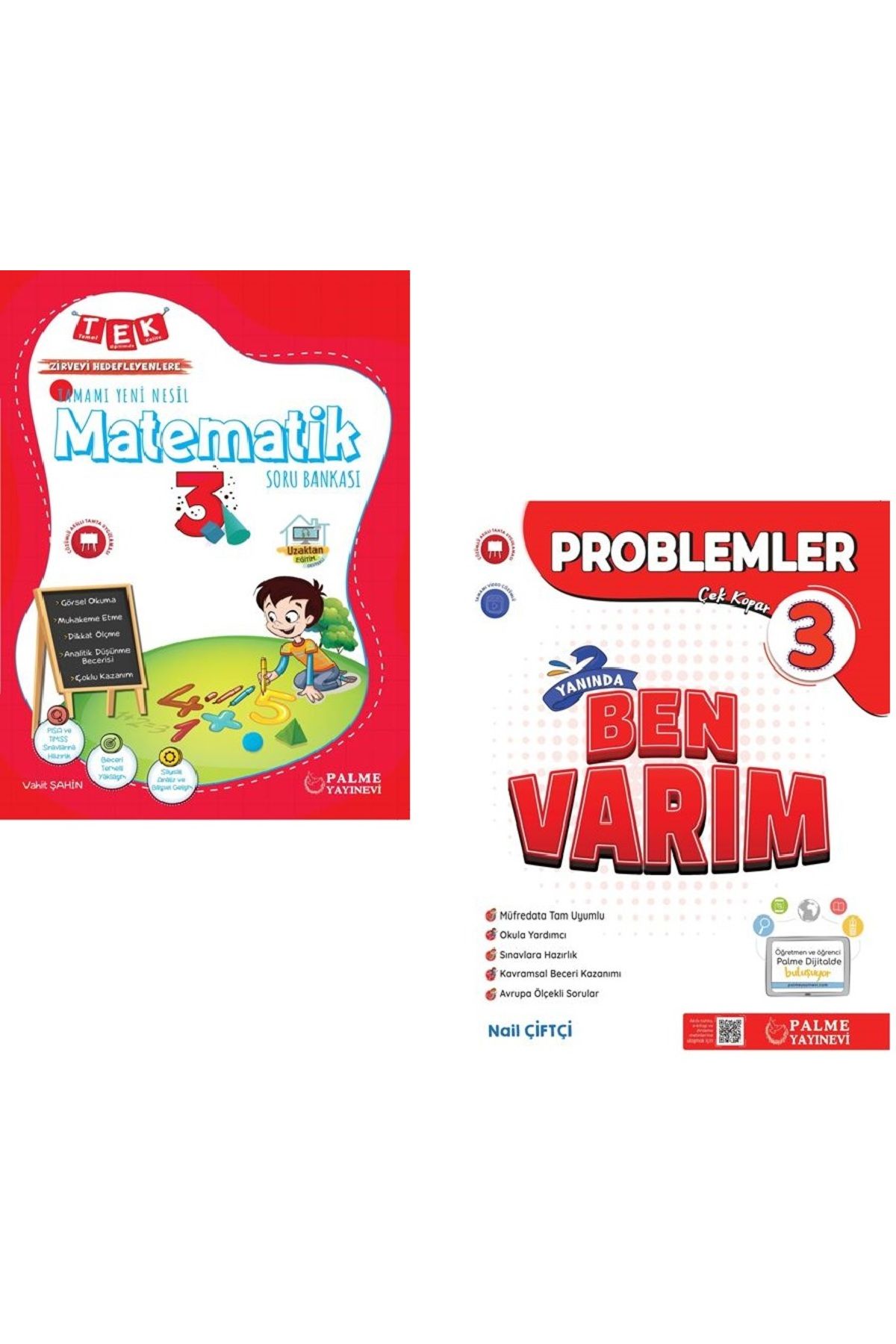 Palme Yayınevi 3.SINIF TEK İLKOKUL MATEMATİK SORU KİTABI & PROBLEMLER YANINDA BEN VARIM SORU KİTABI (2 KİTAP)