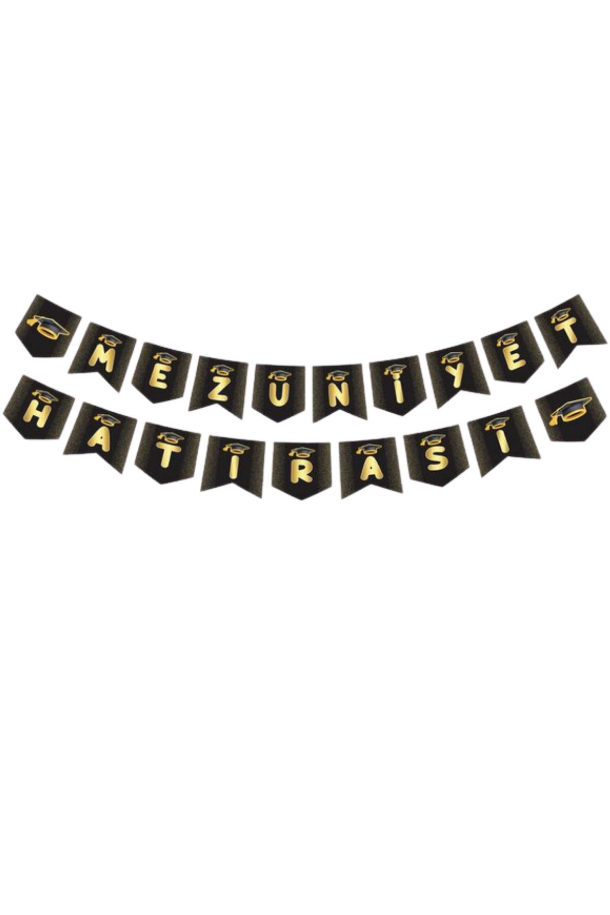 mypartyready Mezuniyet Hatırası Yazılı Banner Siyah Gold Renk Yazı Süslemesi Mezuniyet Partisi Süslemeleri