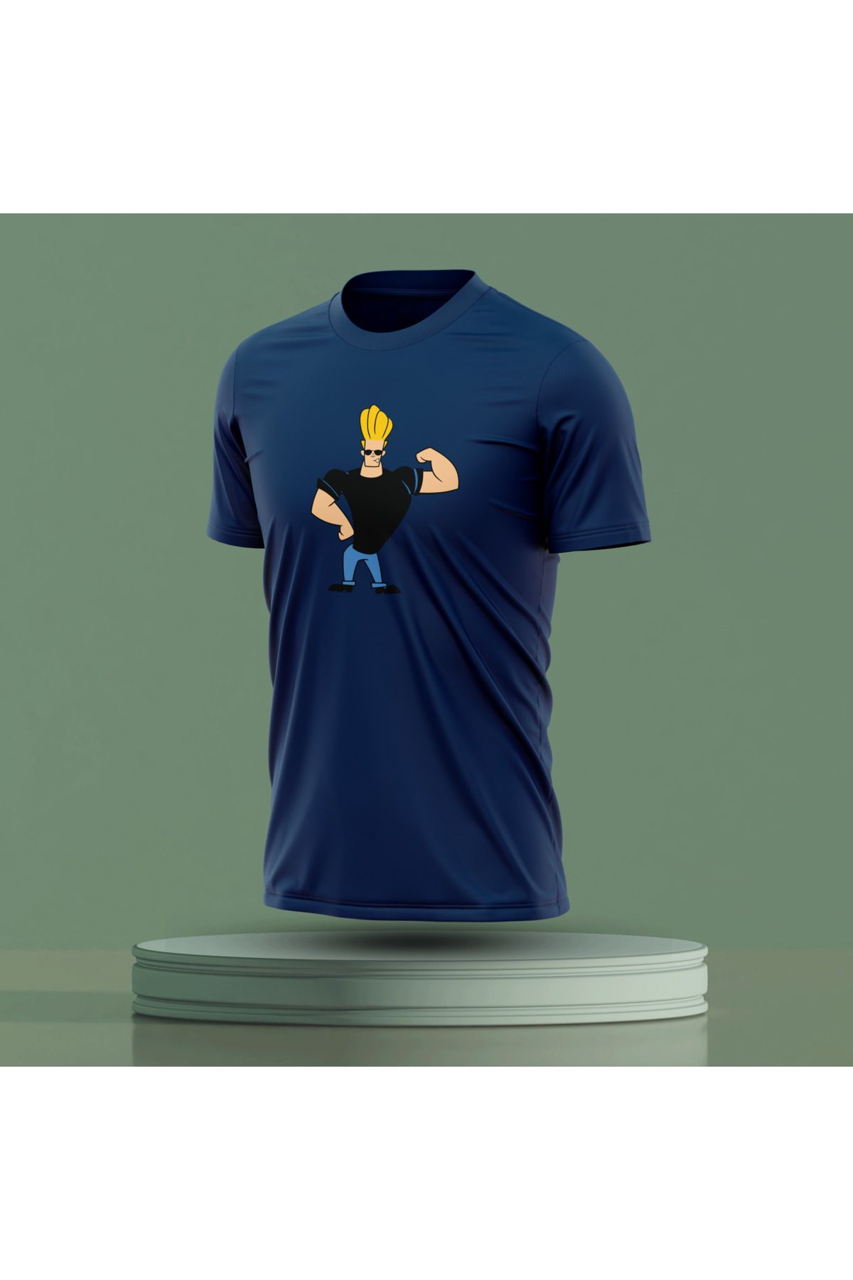 Bulvar Lee Erkek Sıfır Yaka Johnny Bravo Baskılı Yazlık T-Shirt