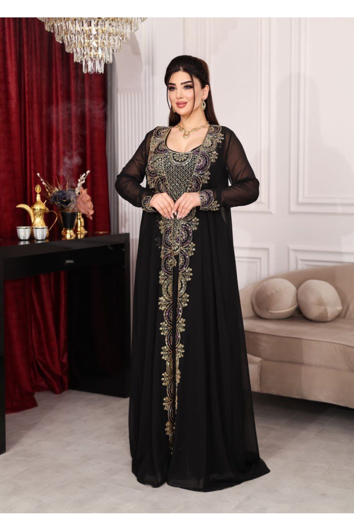 ZENABİYEM Zena Fashion Özel Tasarım Boncuk Nakışlı Kaftan