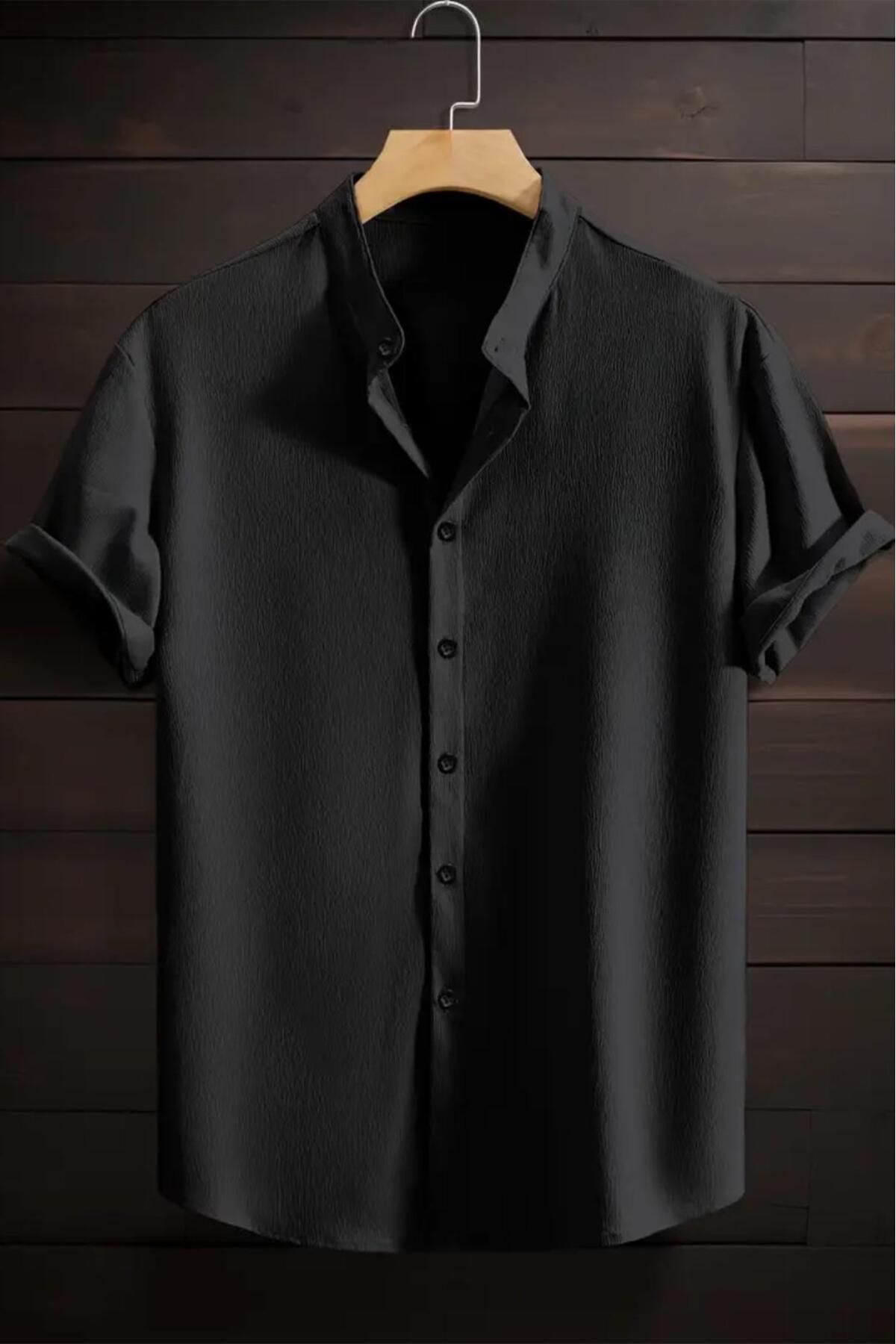Oksit Laend Slim Fit Esnek Likralı Kısa Kol Hakim Yaka Erkek Gömlek