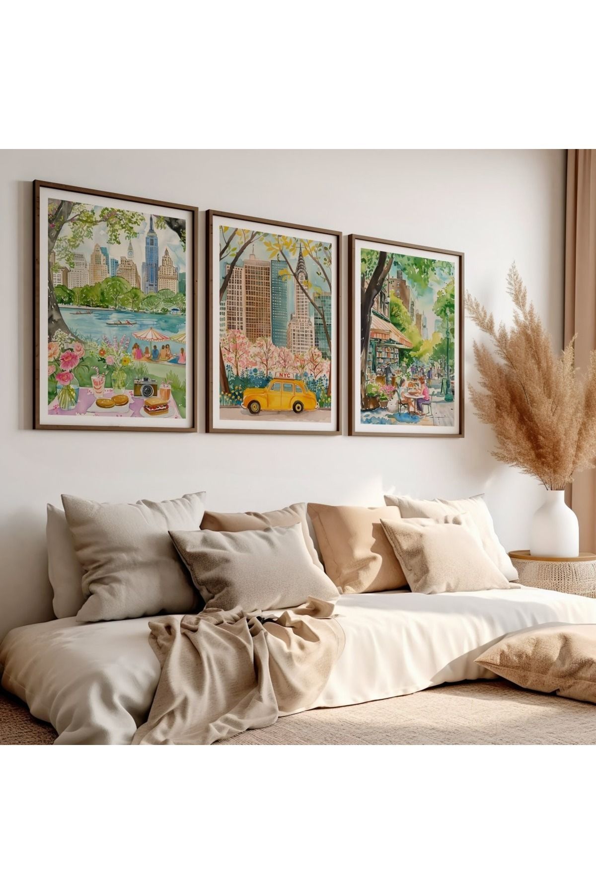 Dekorsiahome 3 Parça Ahşap Çerçeveli Oturma Odası Salon Mutfak Tablo Seti Set3101