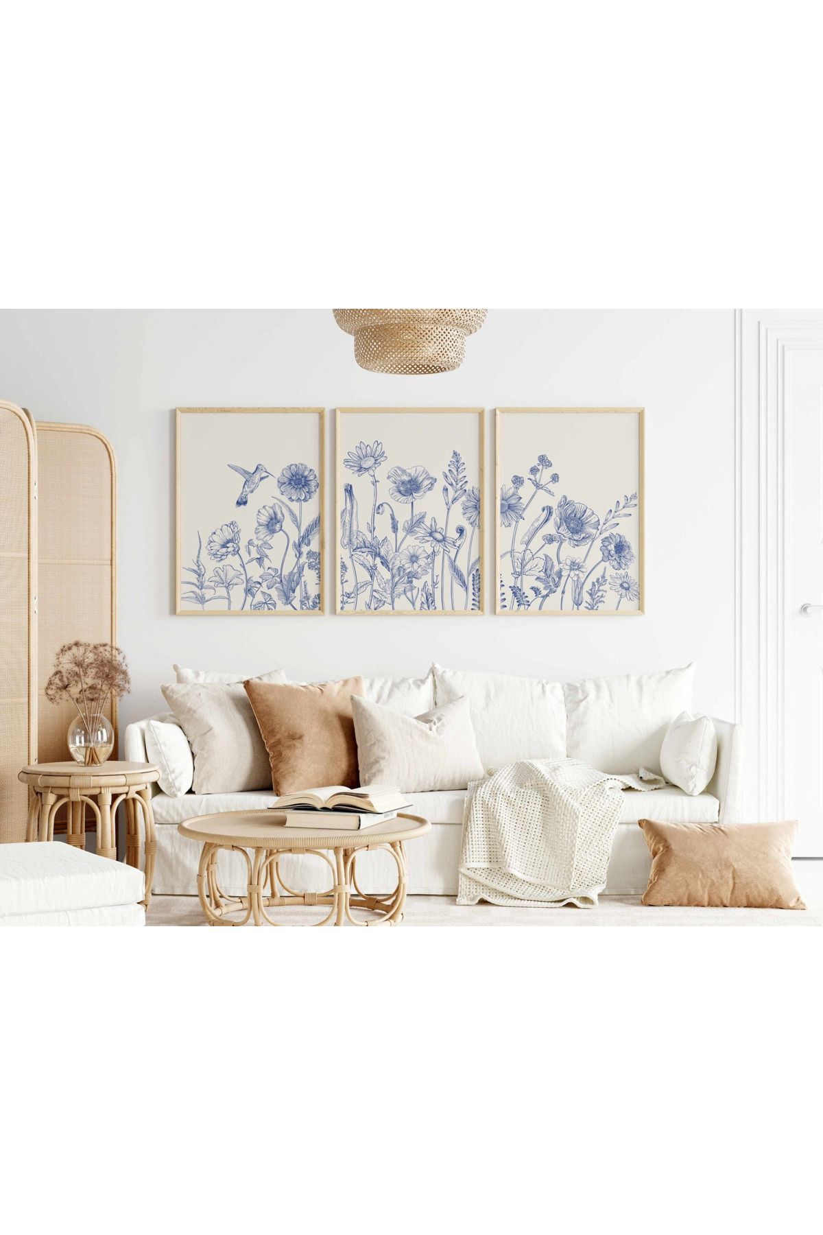 Tuba Decor 3 Parça Ahşap Çerçeve Görünümlü bohem MDF Tablo Seti