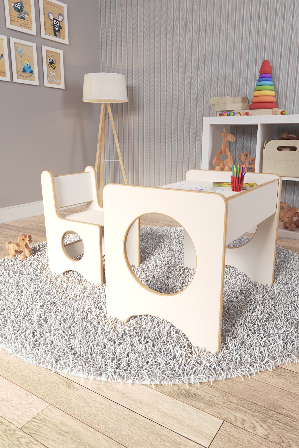 zeo wood design Montessori Çocuk Oyun & Aktivite & Çalışma Masa ve Sandalyesi - Beyaz fotoğrafı 2 (önizleme)