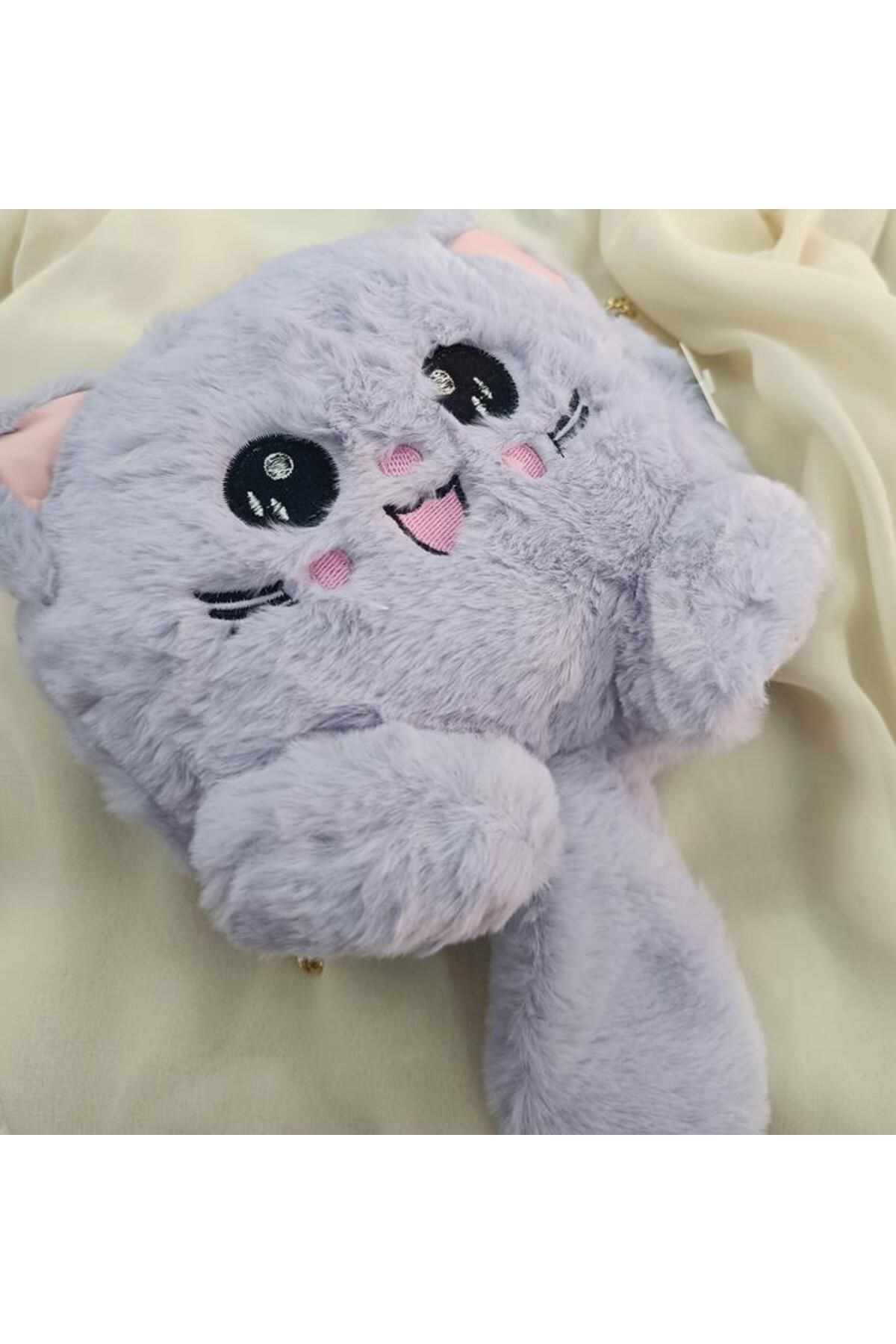 Hd Marketim Çanta Peluş Sevimli Kedi Zincir Saplı El Omuz Çantası Lila
