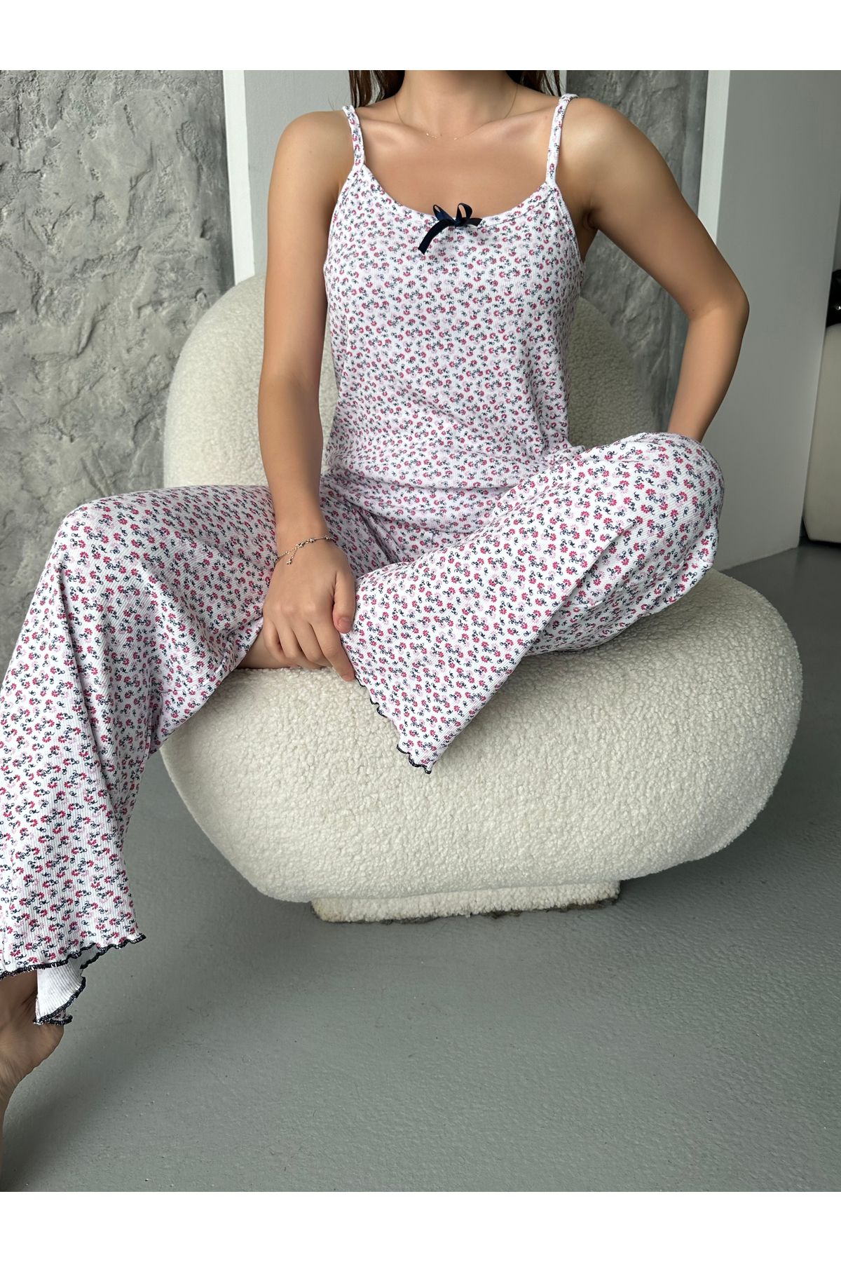 pijamania Kadın İp Askılı Fiyonk Detaylı Pijama Takım
