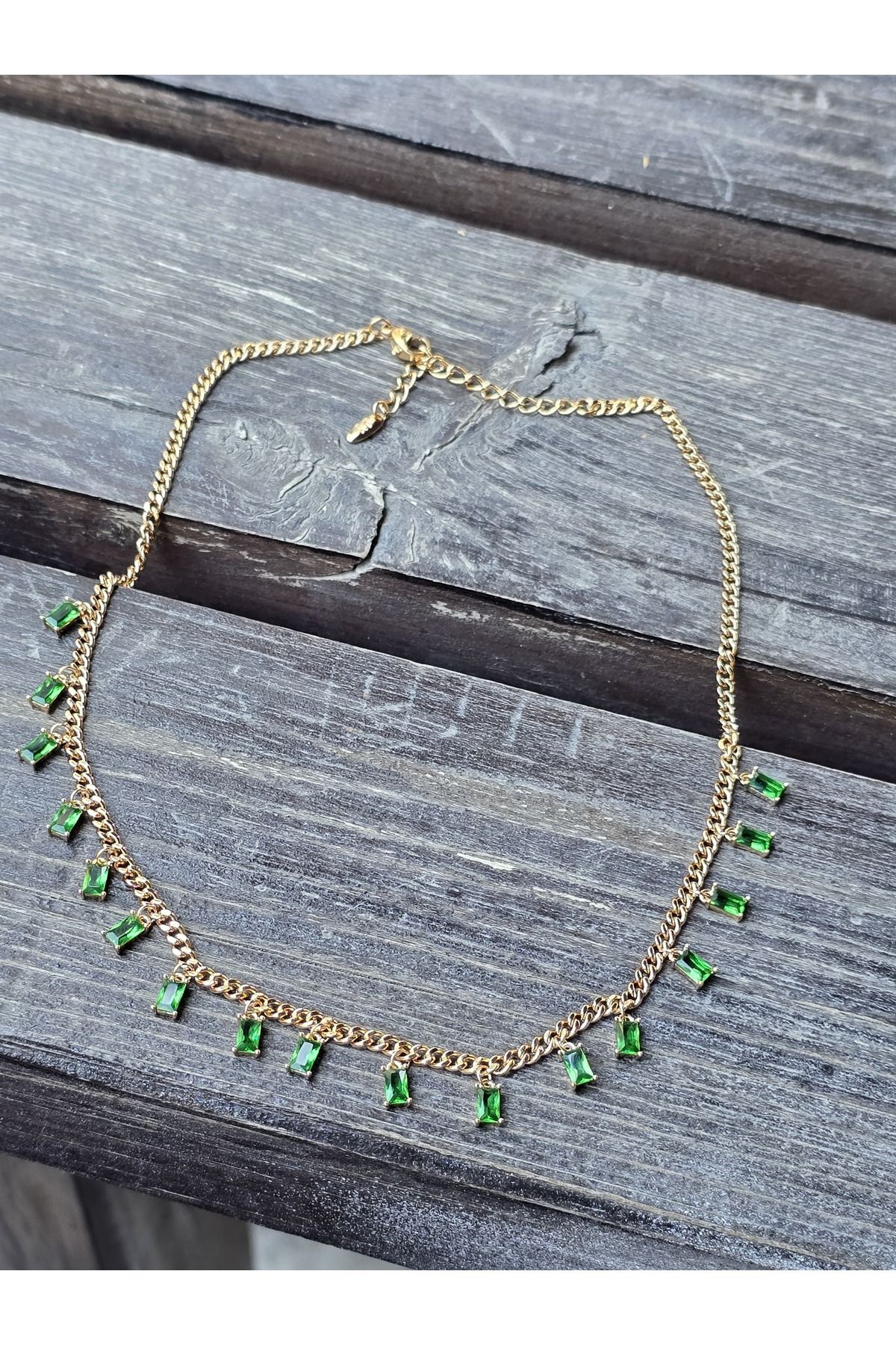 Öyküm accesory SIRALI YEŞİL TAŞLI ÇELİK KOLYE