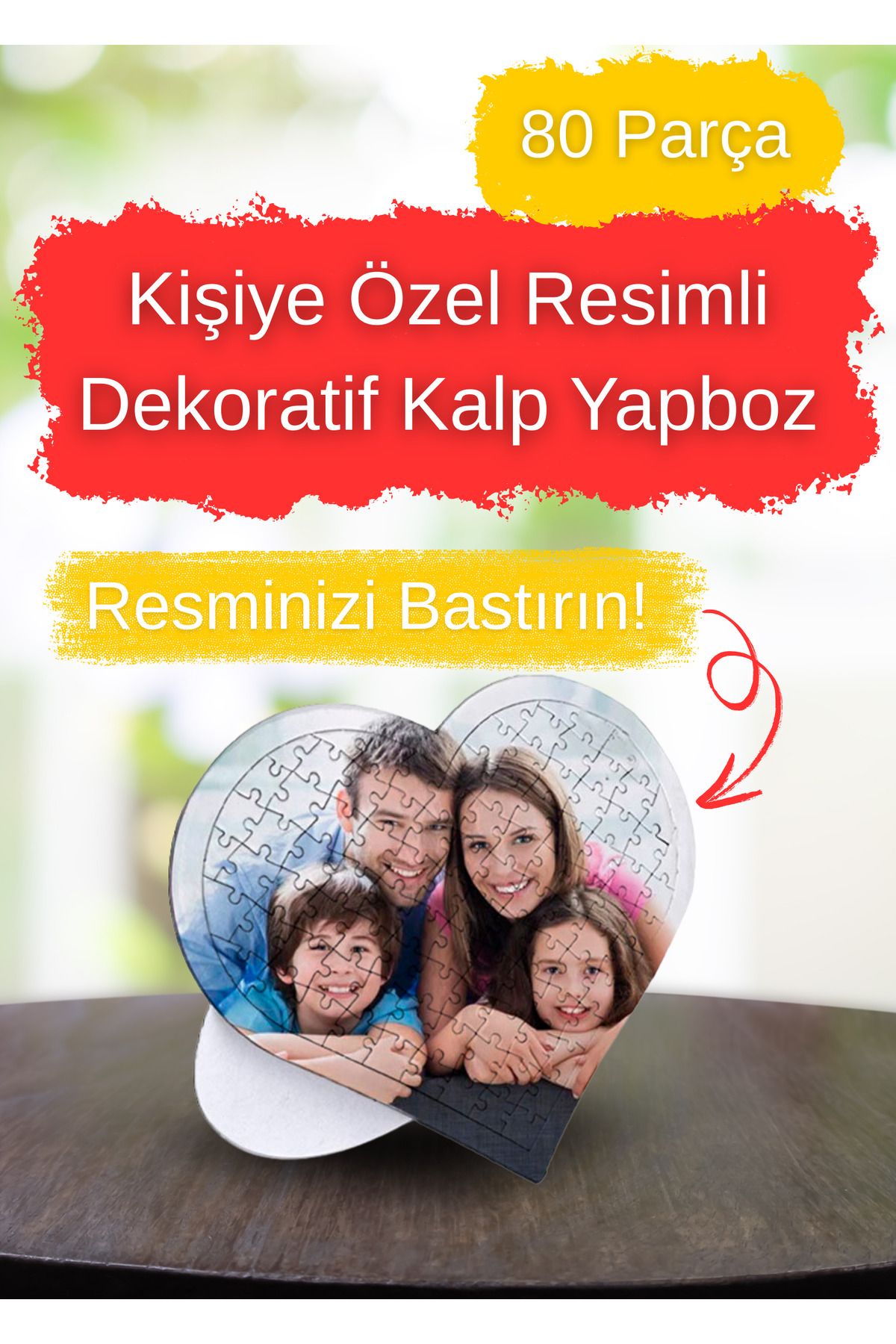 DEKOR HANEM Kişiye Özel Resimli Kalp Yapboz - 80 Parça