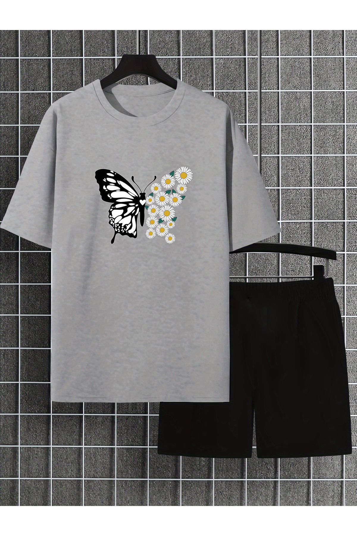 uyguntarz Unisex PAPATYAKELEBEK Tasarım Basklı Tshirt Eşofman Takımı