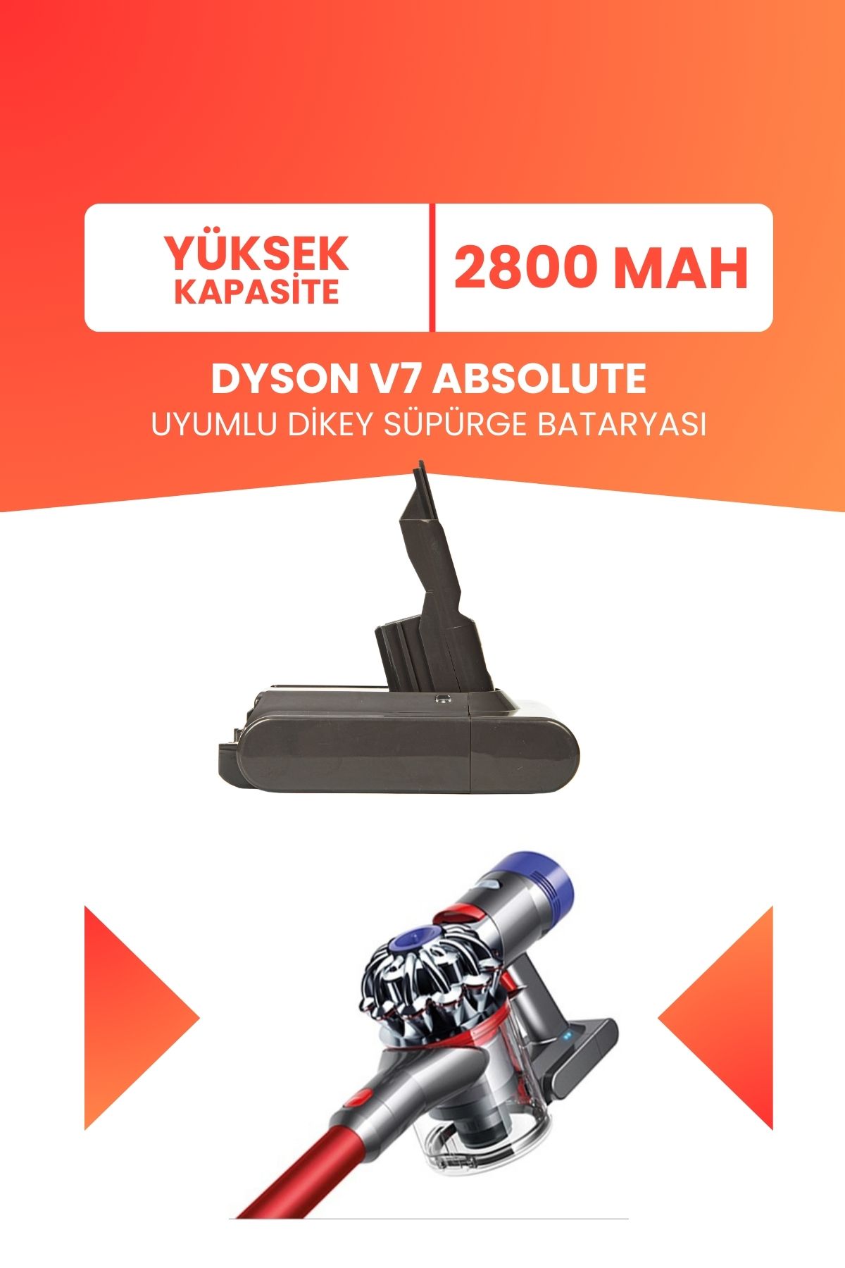 ELECTROLL Dyson V7 Absolute Uyumlu Batarya (YÜKSEK KAPASİTE) 21.6 V 2800mah Dikey Süpürge Bataryası