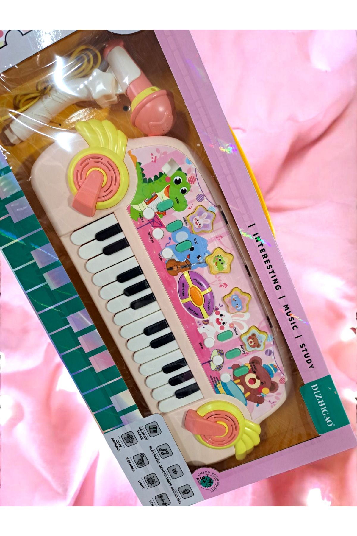 ALYTOYS OYUNCAK PİANO PİYANO MÜZİK ALETİ MİKROFONLU HAYVAN SESLERİ TUŞLU 20X38CM