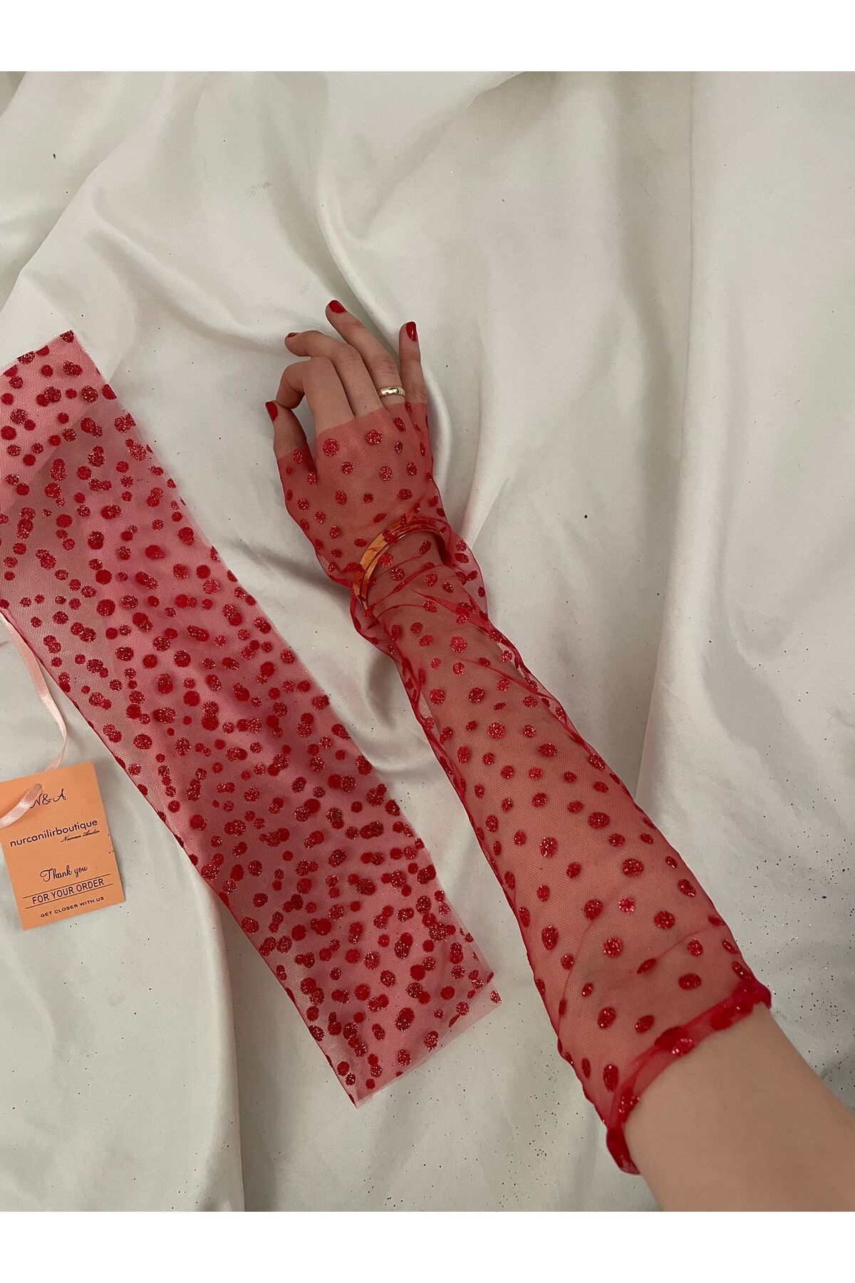 Nurcanilirboutique SİM DETAYLI HENNA ZARİF ÖZEL GÜN TAMAMLAYICI ELDİVEN&KOLLUK görsel 2