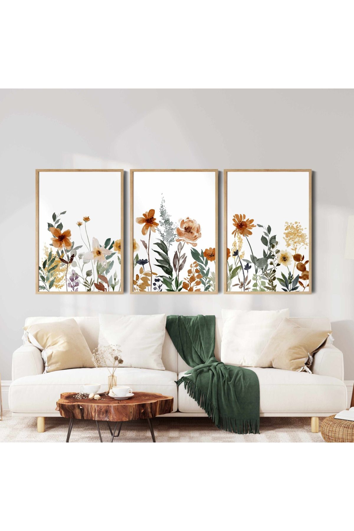 Tuba Decor 3 Parça Ahşap Çerçeve Görünümlü bohem MDF Tablo Seti