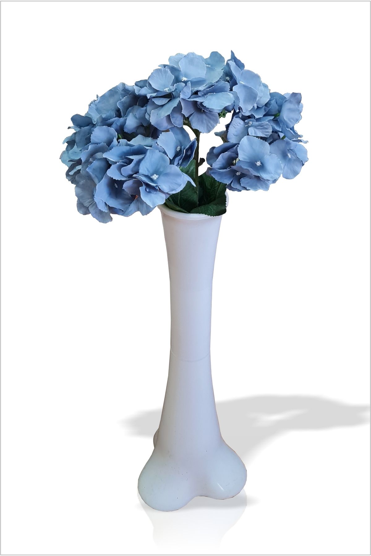 M3DECORİUM Uzun Eşsiz Nefis 60 cm Sert Plastik Dengeli Devrilmez İnce Vazo 50 cm Büyük Mavi Ortanca Yapay Çiçek