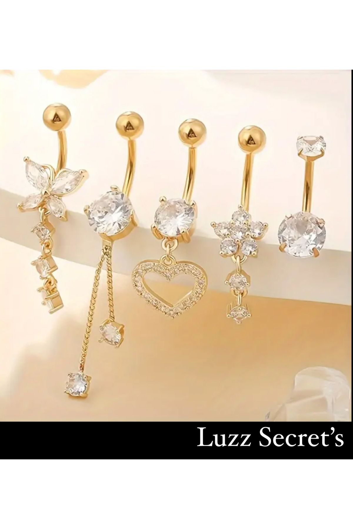 LUZZ SECRET'S Gold Edition 5 Parça Paslanmaz Çelik Göbek Piercing