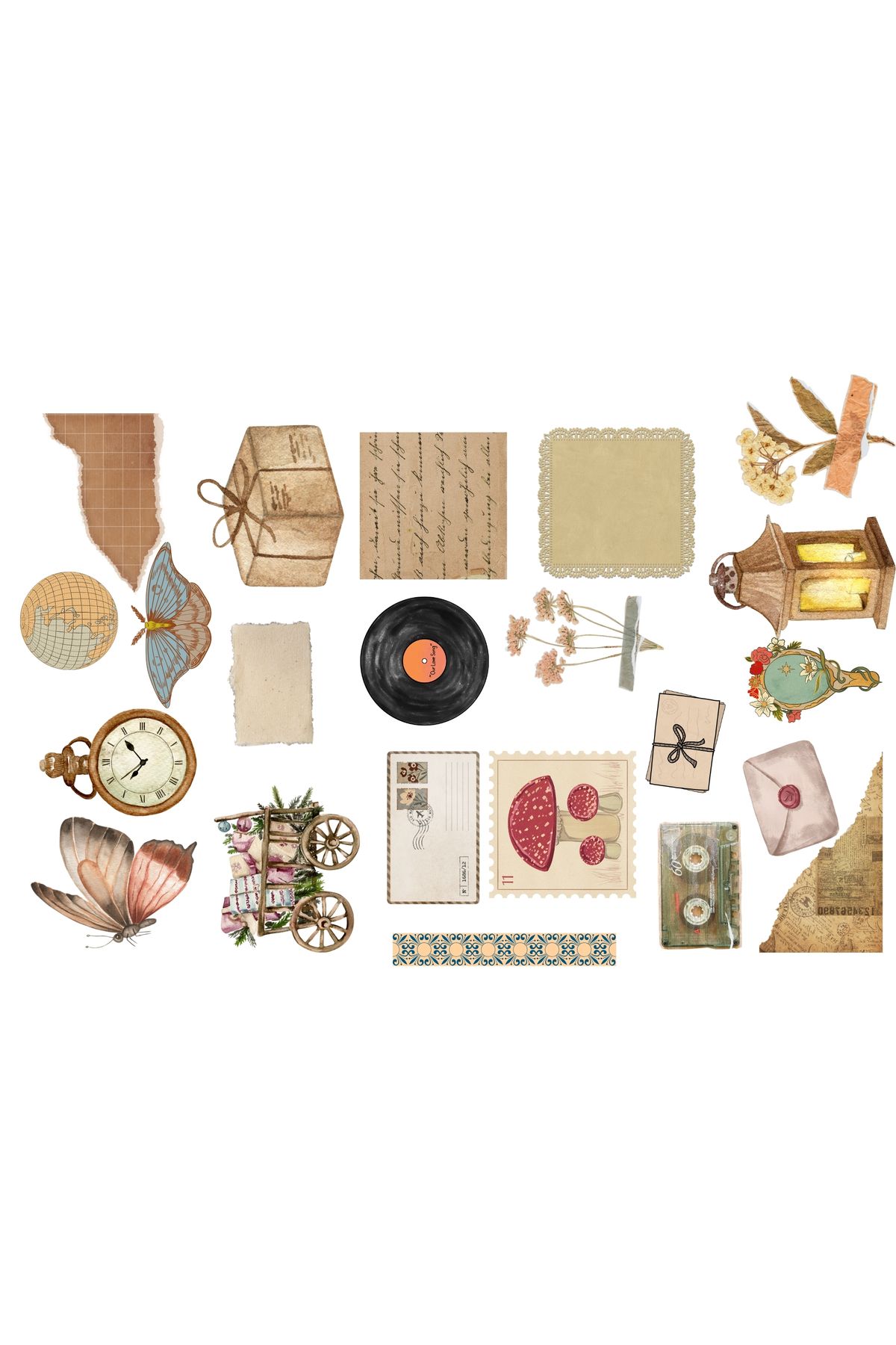 Online Vintage Sticker Set Etiket Bullet Journallar için