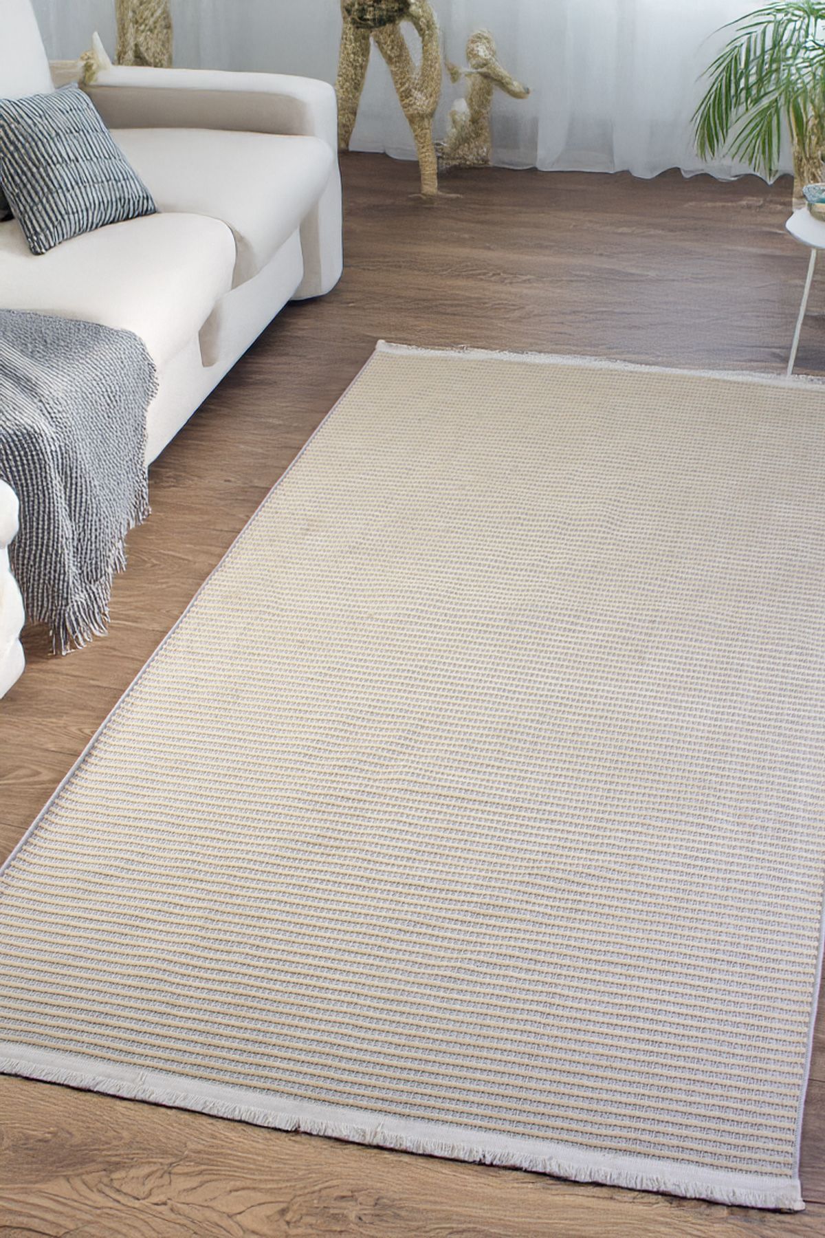 Loomina Home Beyaz Şönil %100 Pamuk Yumuşak Kaymaz Taban Yıkanabilir Kilim Yolluk Salon Oturma Çocuk Odası Dokuma