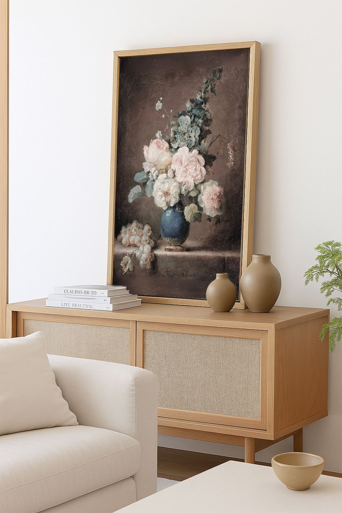 AKSU SANAT Vazo ve Çiçekler Vintage ÇERÇEVELİ Kanvas Tablo, ÇİFT ÇERÇEVELİ Tablo 1KTBL15