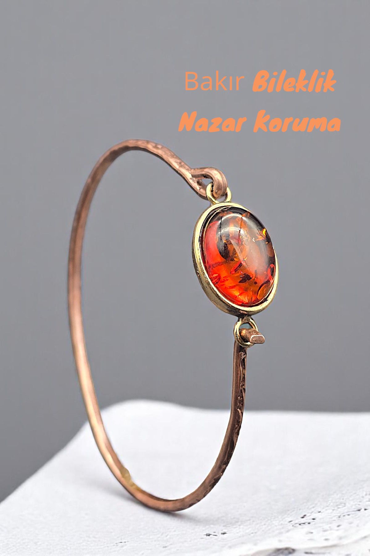 NBS Beautiful Naturel Stones Bakır ( Saf Gerçek ) Kehribar taş Trend Zarif Bileklik ( Nazar Koruma ) ( Özel Günler , Hediyelik )