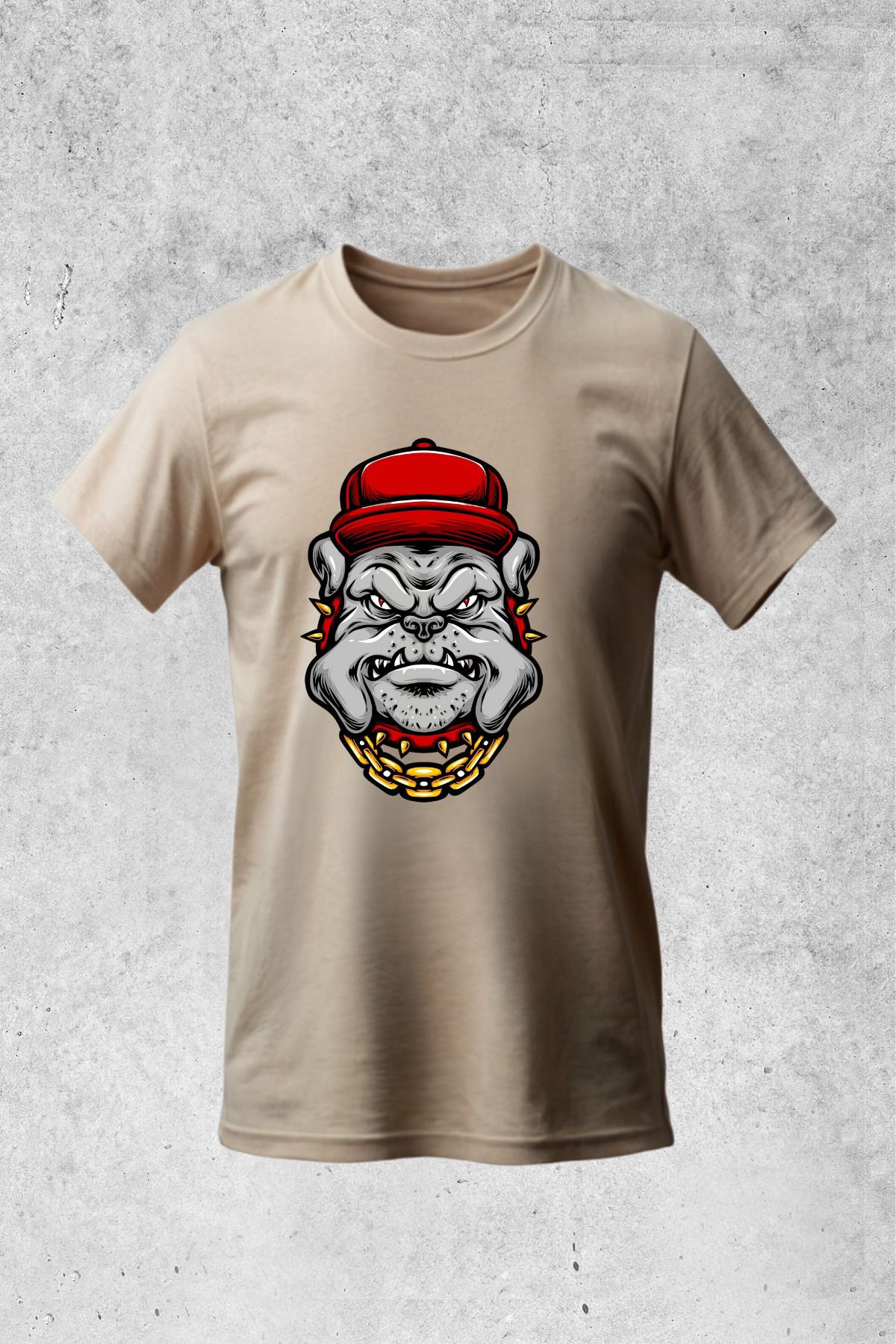 MOLICO Basic unısex sıfır yaka kısa kollu ŞAPKALI KÖPEK BASKILI tshirt