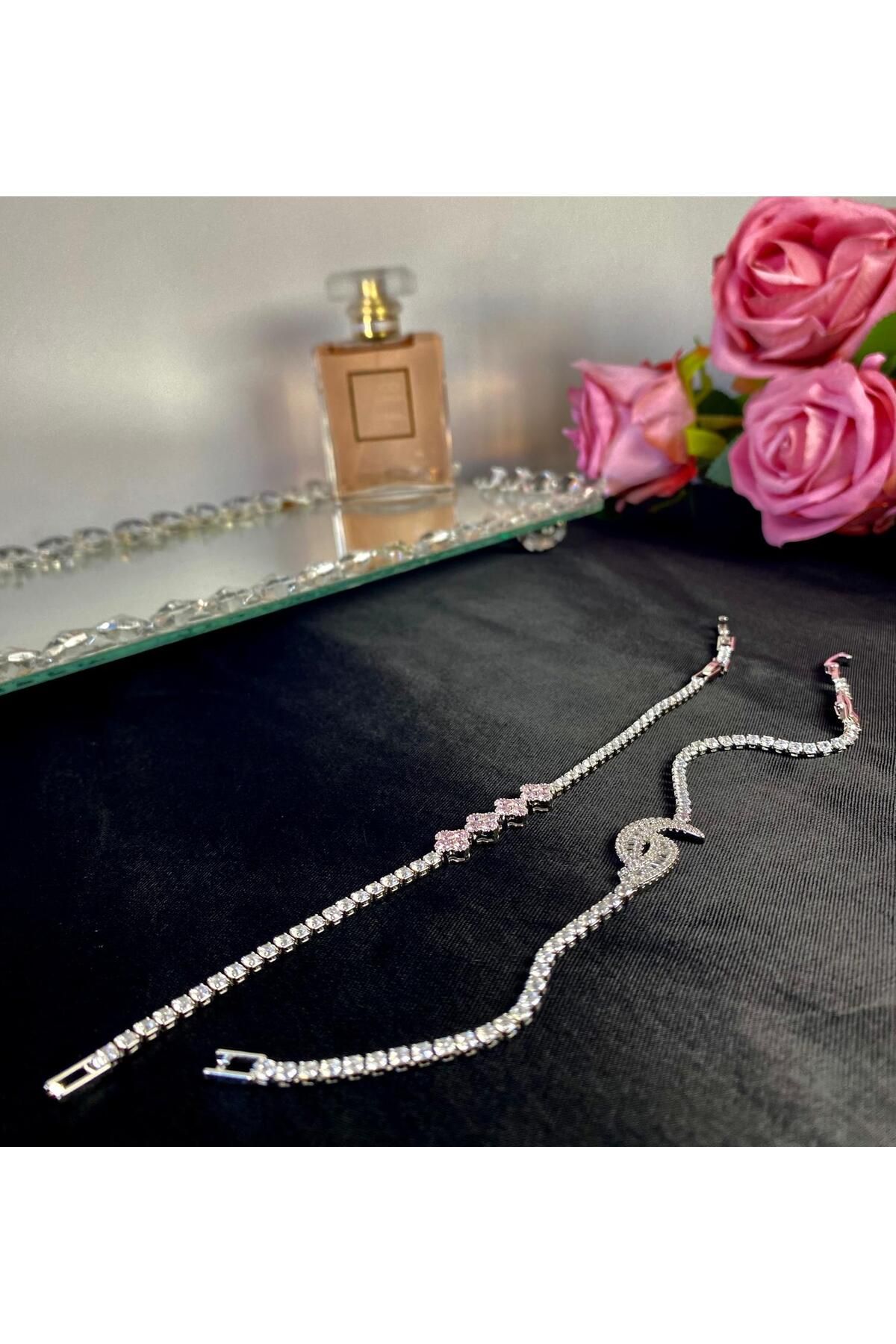 begonvil luxury Gümüş Özel Tasarım Çelik Bileklik Seti