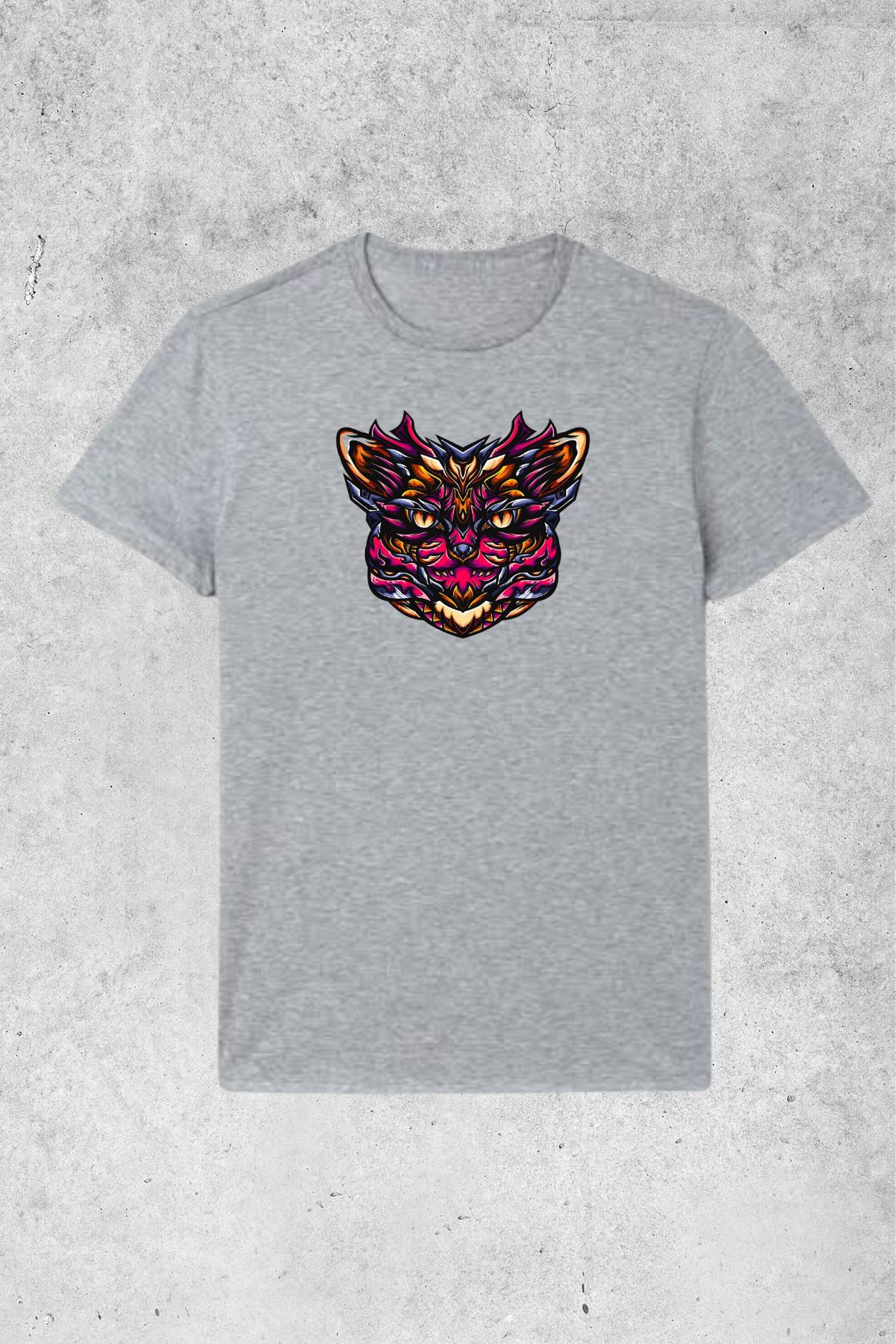 MOLICO Basic unısex sıfır yaka kısa kollu RENKLİ KEDİ BASKILI tshirt