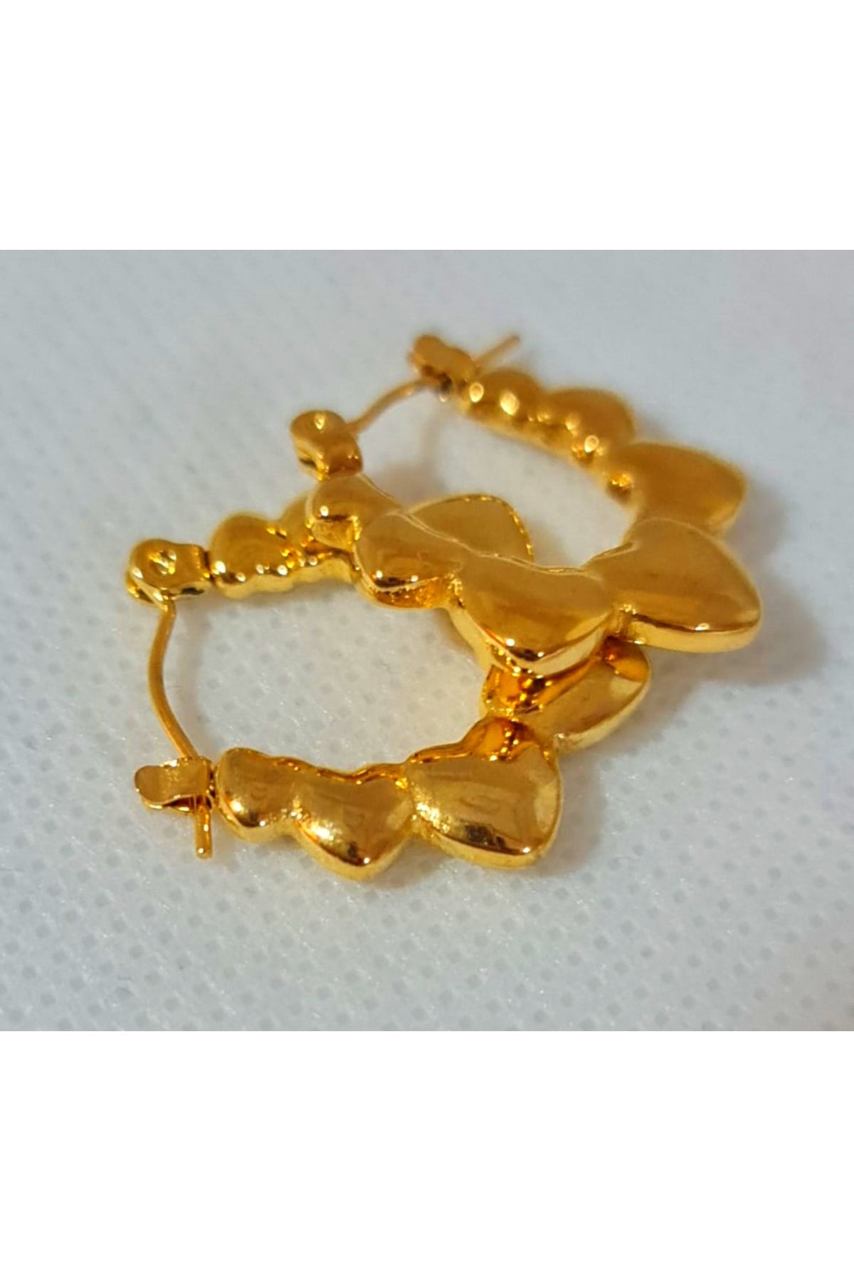 Store 316l Kalp Desenli Halka Paslanmaz Çelik Gold Küpe