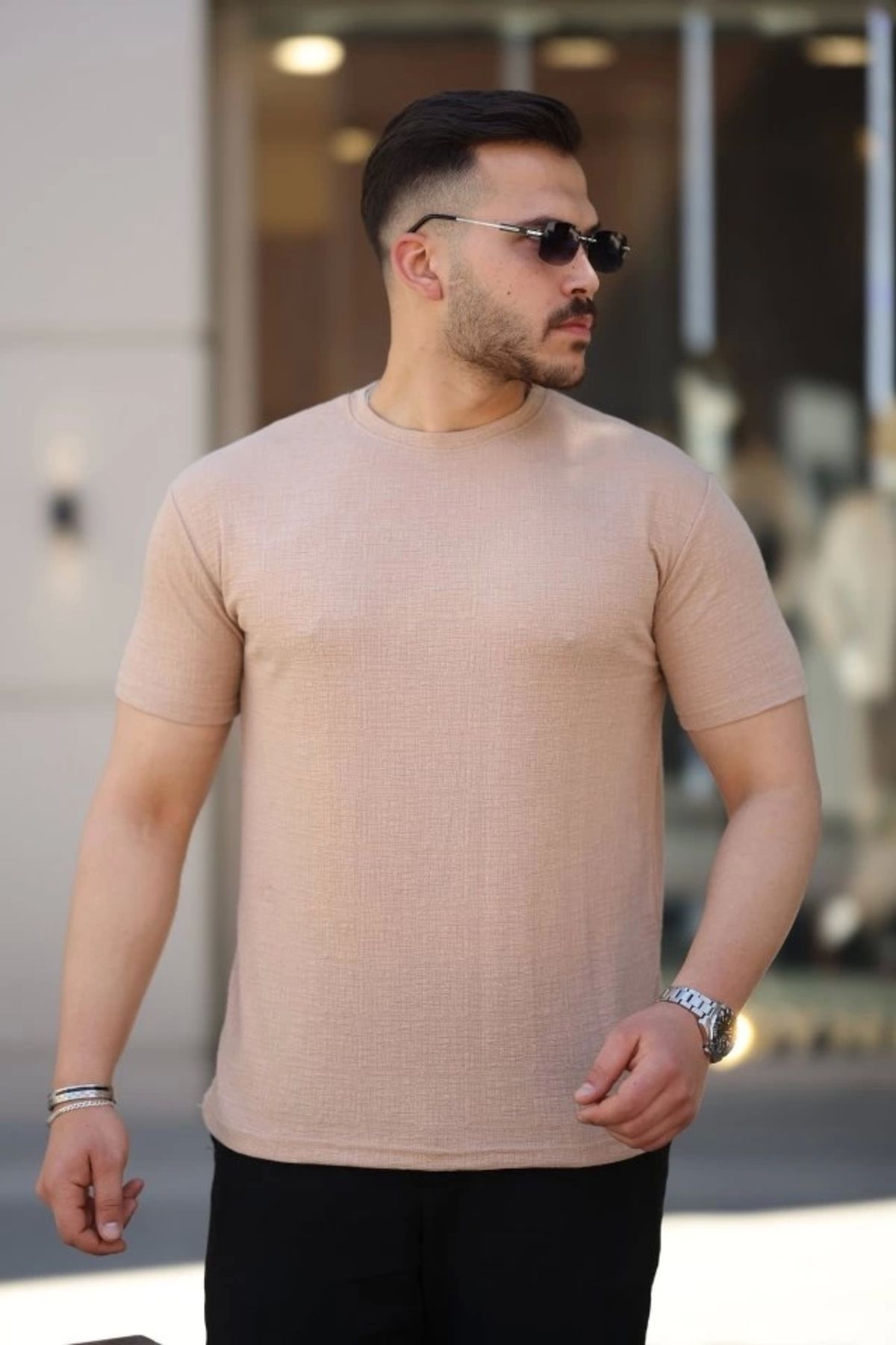 Kaplan Erkek Ağaç Kabuğu Desenli Kısa Kollu T-shirt