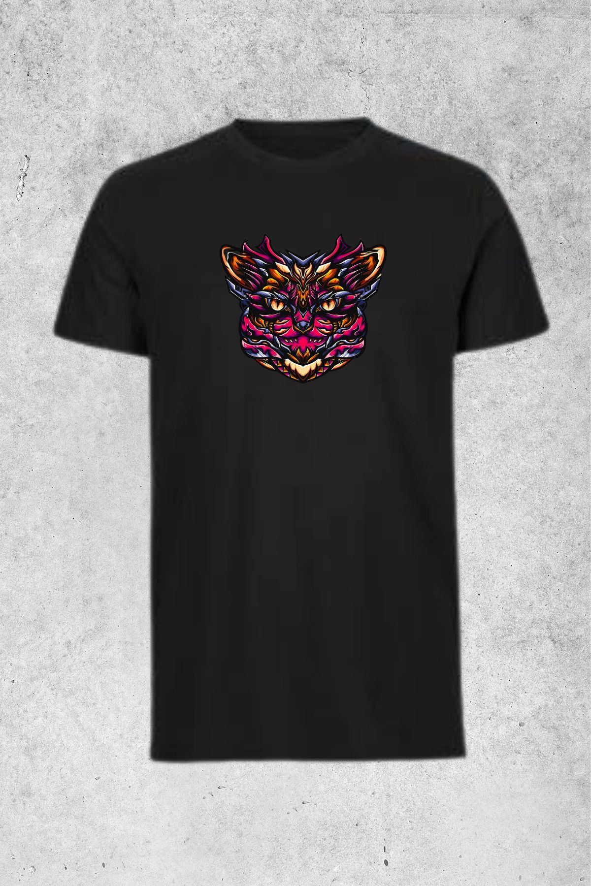MOLICO Basic unısex sıfır yaka kısa kollu RENKLİ KEDİ BASKILI tshirt