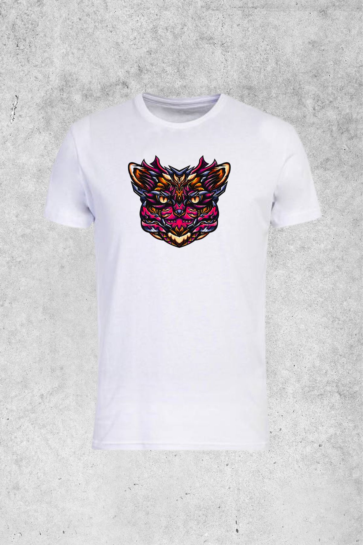 MOLICO Basic unısex sıfır yaka kısa kollu RENKLİ KEDİ BASKILI tshirt