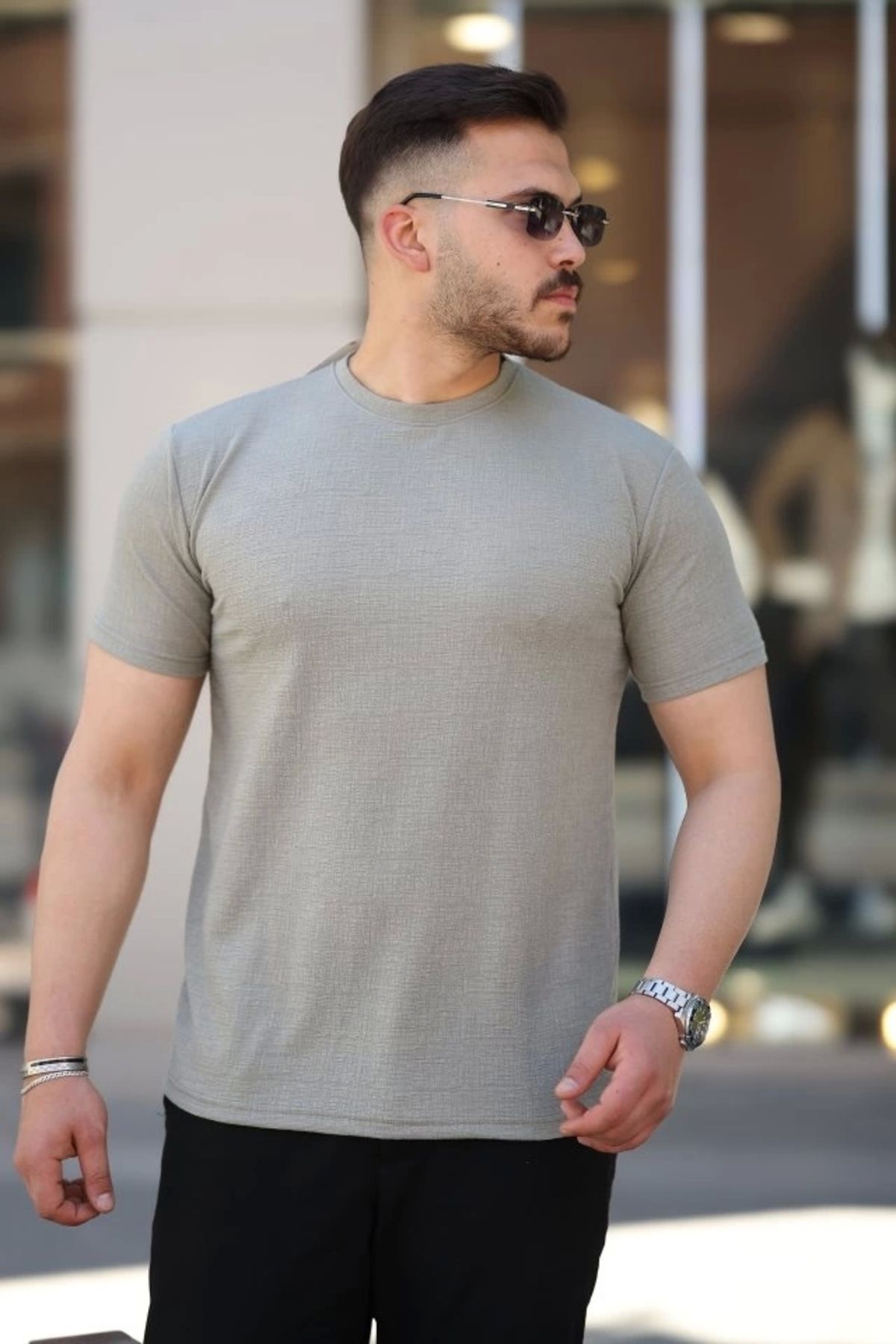 Kaplan Erkek Ağaç Kabuğu Desenli Kısa Kollu T-shirt