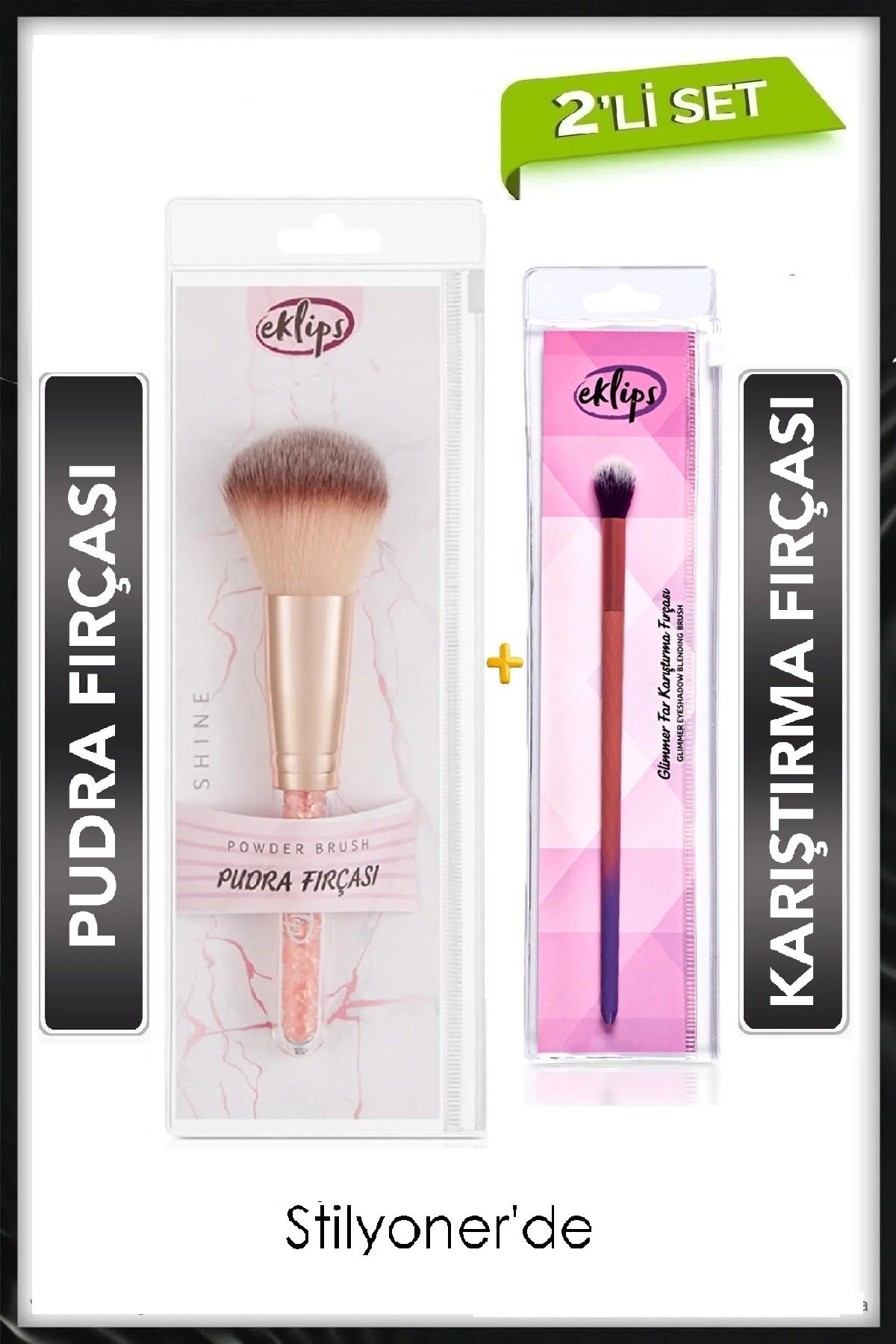 eklips Yumuşak Uçlu Pudra Fırçası + Glimmer Far Karıştırma Fırçası ( 2 Adet Makyaj Seti )