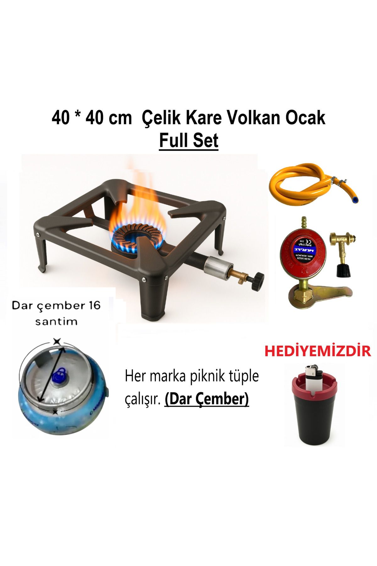 Jjovce Orgaz Kare Volkan Ocak 40*40 cm VL-401 Dar Çember Piknik Tüple Çalışır 2 kg