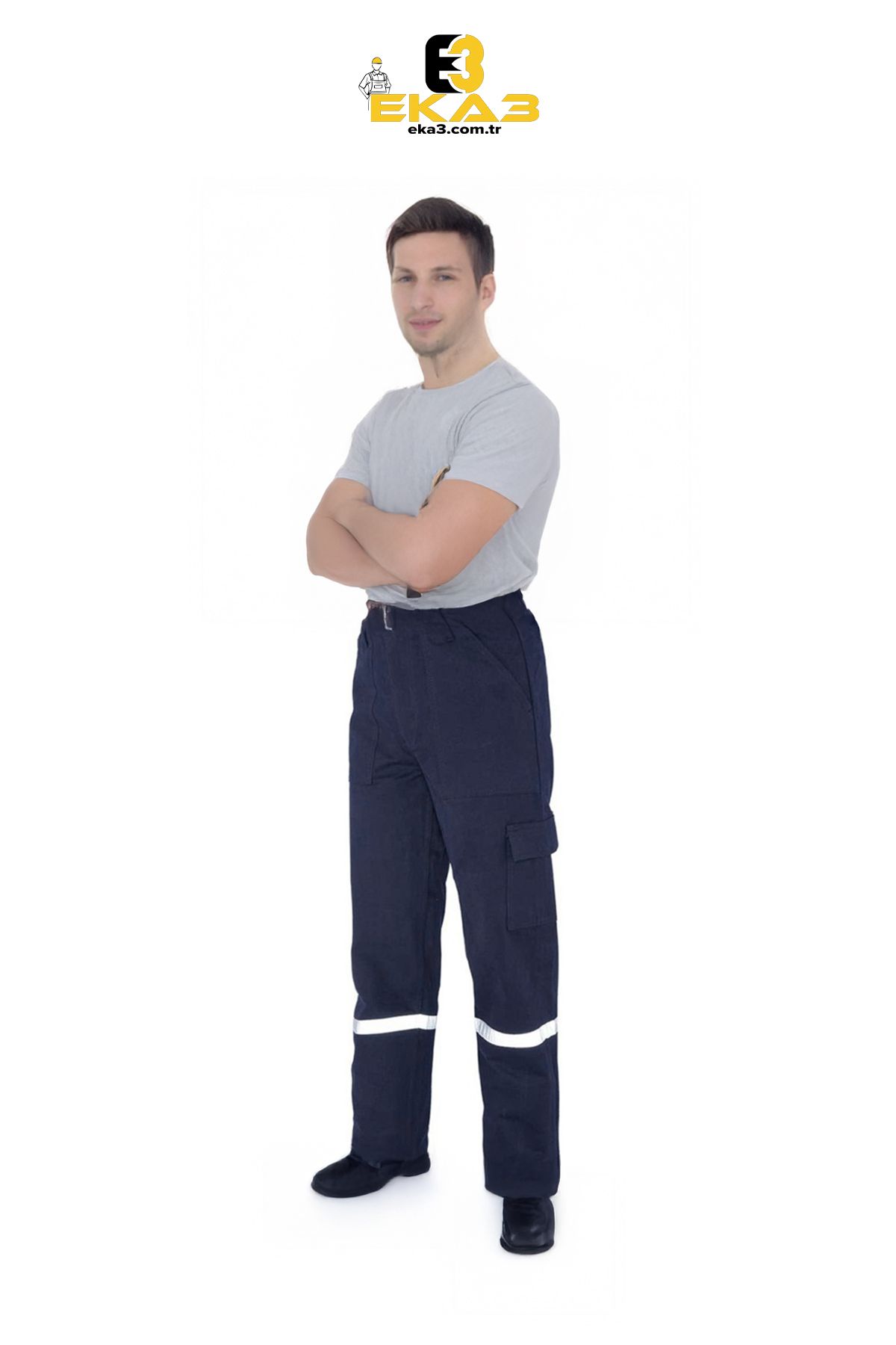 EKA3 Gabardin İş Pantolonu / 16*12 Gabardin Lacivert Pantolon / Reflektör Pantolon / Lacivert